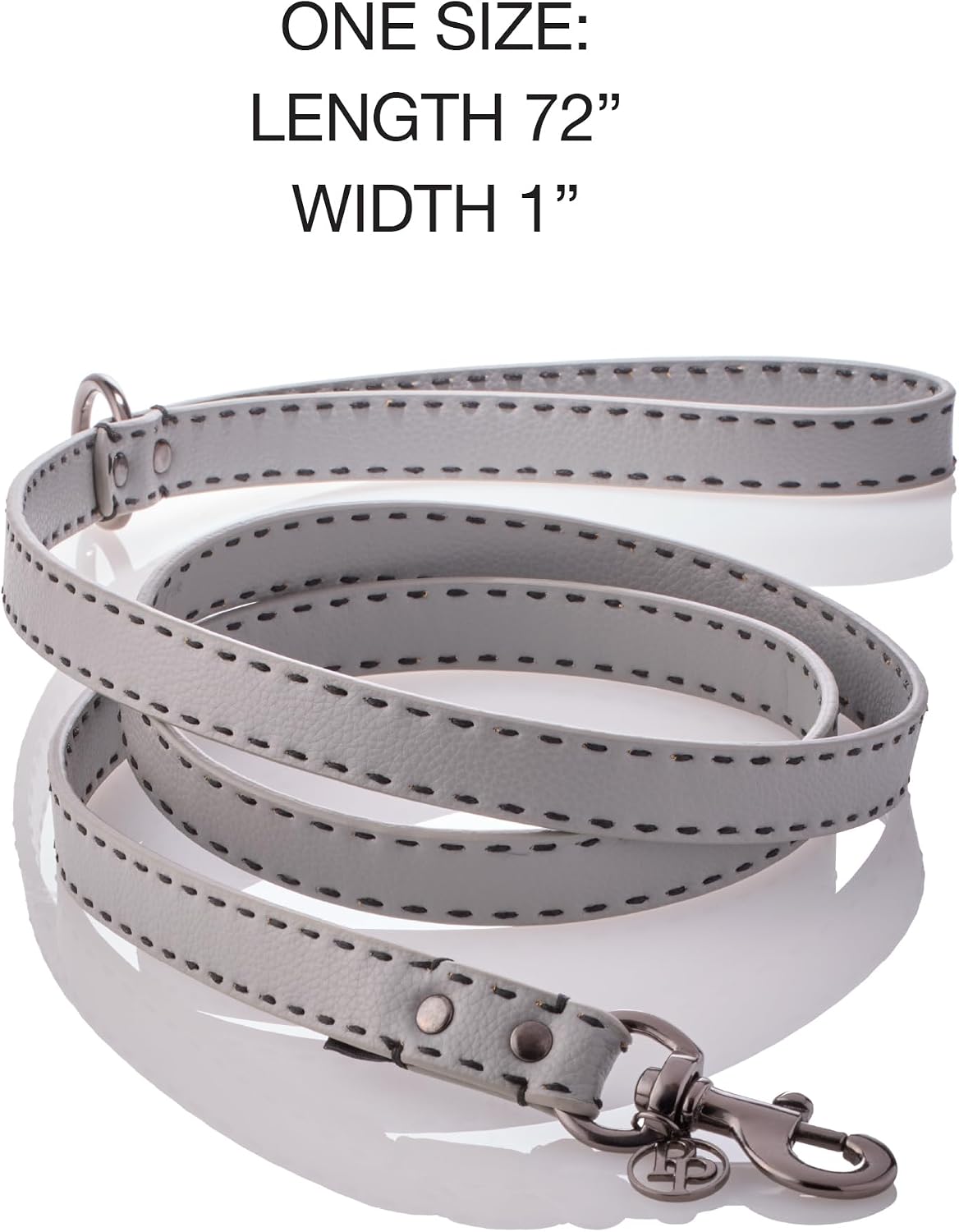 Pet Passion Rein - Saddle Stitch Dog Leash Recycled Vegan Leather Heavy-Duty with Custom Jewelry Hardware, Gray