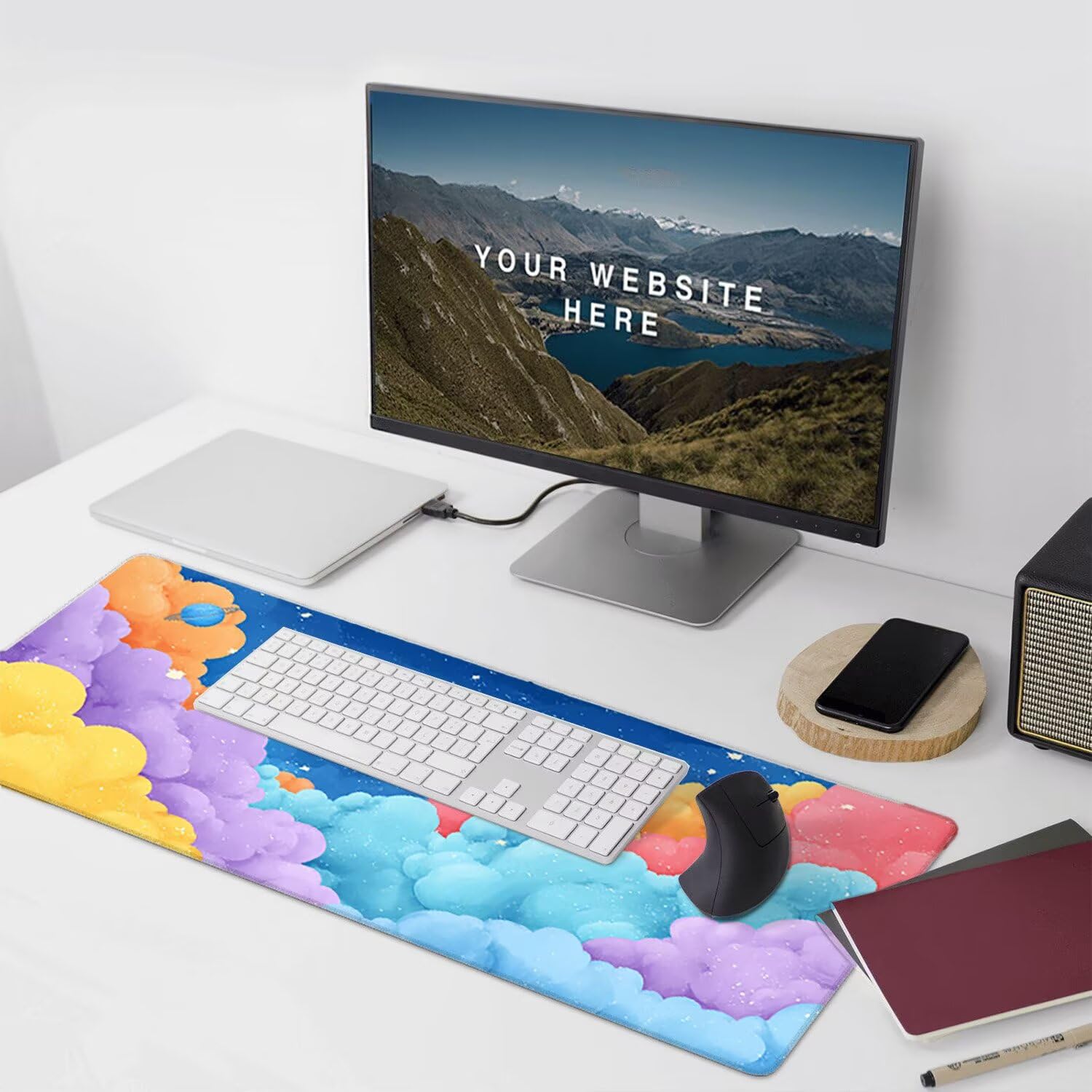 Podkładka pod mysz do gier XXL Mousepad 1000 x 500 mm, duża podkładka pod biurko z antypoślizgową gumową podstawą dla graczy, poprawia precyzję i szybkość (planeta chmur) X-985
