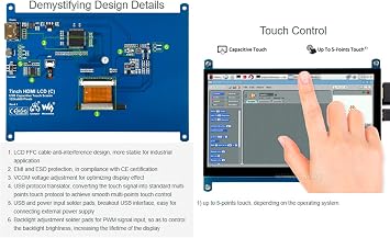 waveshare 7inch HDMI LCD IPS Capacitive Touch Screen 1024600 Display Monitor Compatible with Raspberry Pi 5/4B/3B+/3B/Pi Zero W/Zero 2W/Pico/Pico W/Pico 2/Pico 2WJetson Nano/Win10/8/7,etc.