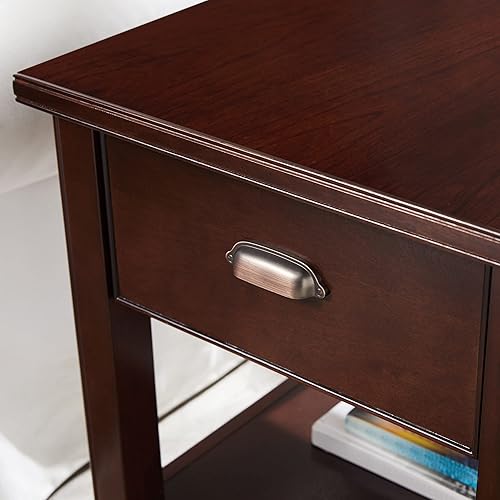 Miniatura 124 de Leick Home 23007 Chisel & Forge - Mesa auxiliar de metal y madera mixta con un cajón, diseño X con estante, gris ahumado y negro mate, 22 x 24 x 24