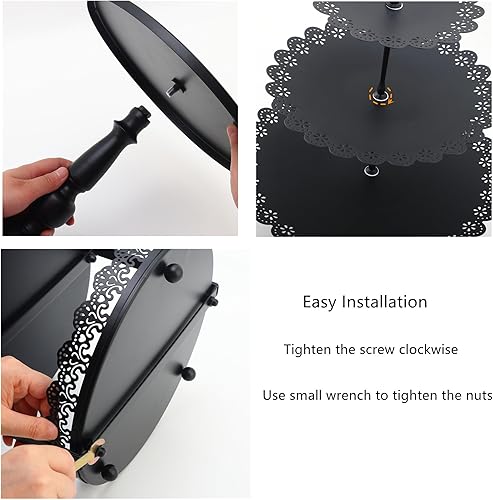 Miniatura 4 de Juego de 6 soportes negros para tartas, pedestal de exhibición de pasteles de QENUIITEA con pedestal, soporte para cupcakes, plato de postre,