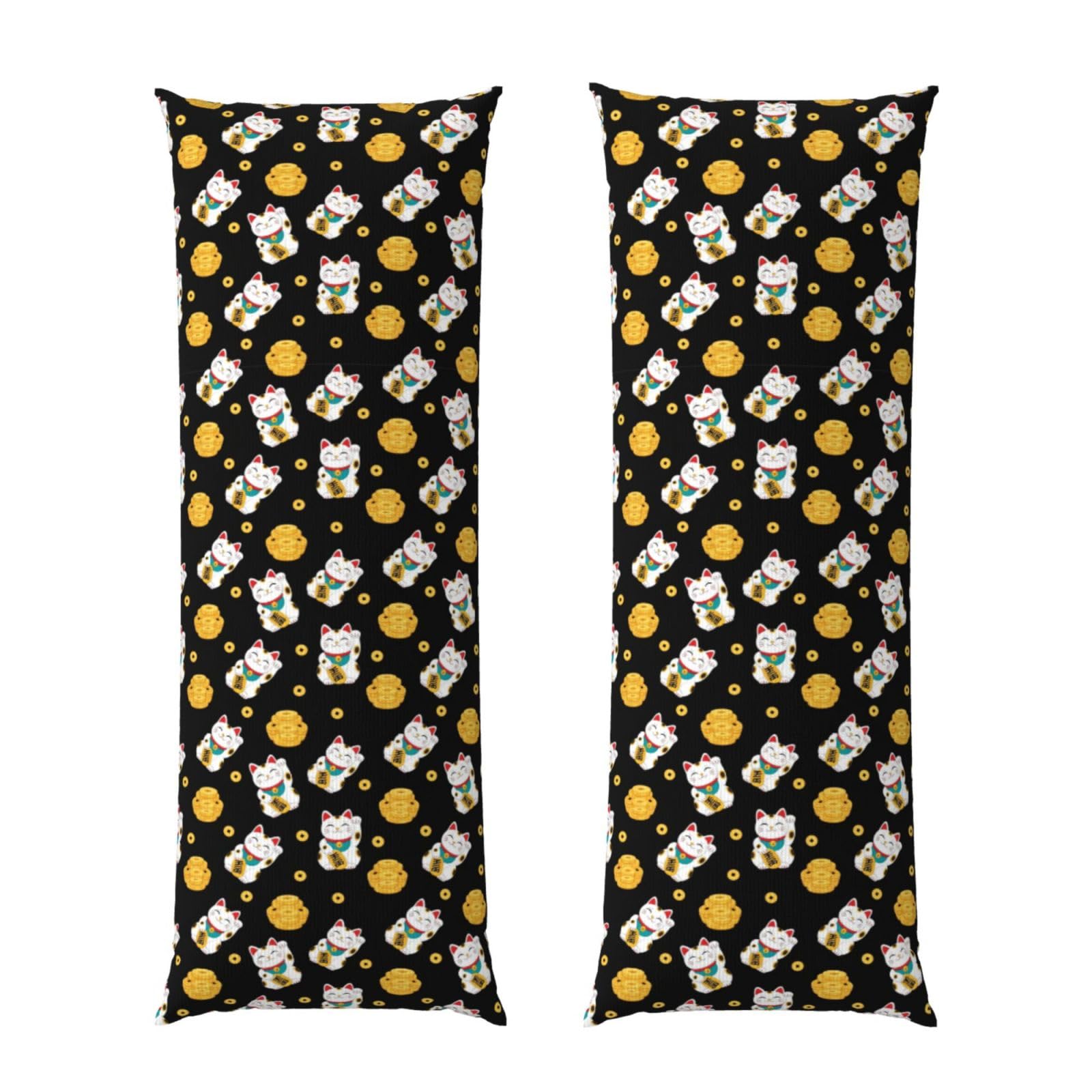 Long Pillow Cover 20x60 Japanese Lucky Cat Kitten Cats Black, Premium Body Pillowcase with Zipper, Cozy Flannel Fabric Protector, for Men Women Couch Sofa Bed