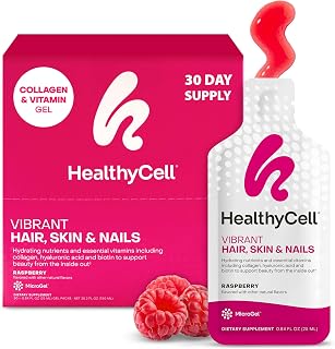 Healthycell Vibrant Hair Skin & Nails Daily Liquid Supplement - Beauty Supplements with Hydrating Nutrients & Essential Vitamins - Collagen, Biotin & Hyaluronic Acid - 30 Gel Packs