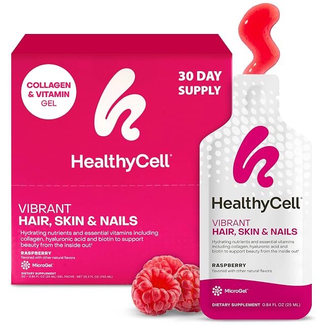 Healthycell Vibrant Hair Skin Nails Daily Liquid Supplement - Beauty Supplements with Hydrating Nutrients Essential Vitamins - Collagen
