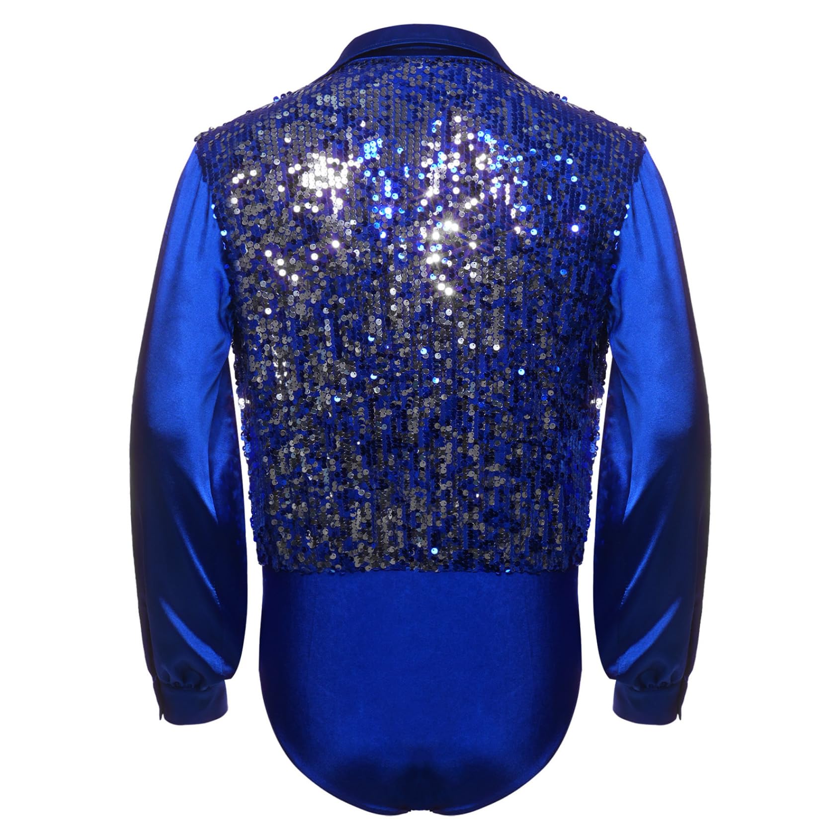 Herren Latein Tanzhemd Tanzbody Langarm Glitzer Oberteil Turnier Shirt Tanzanzug mit Pailletten Jazz Salsa Rumba Tanzkostüm