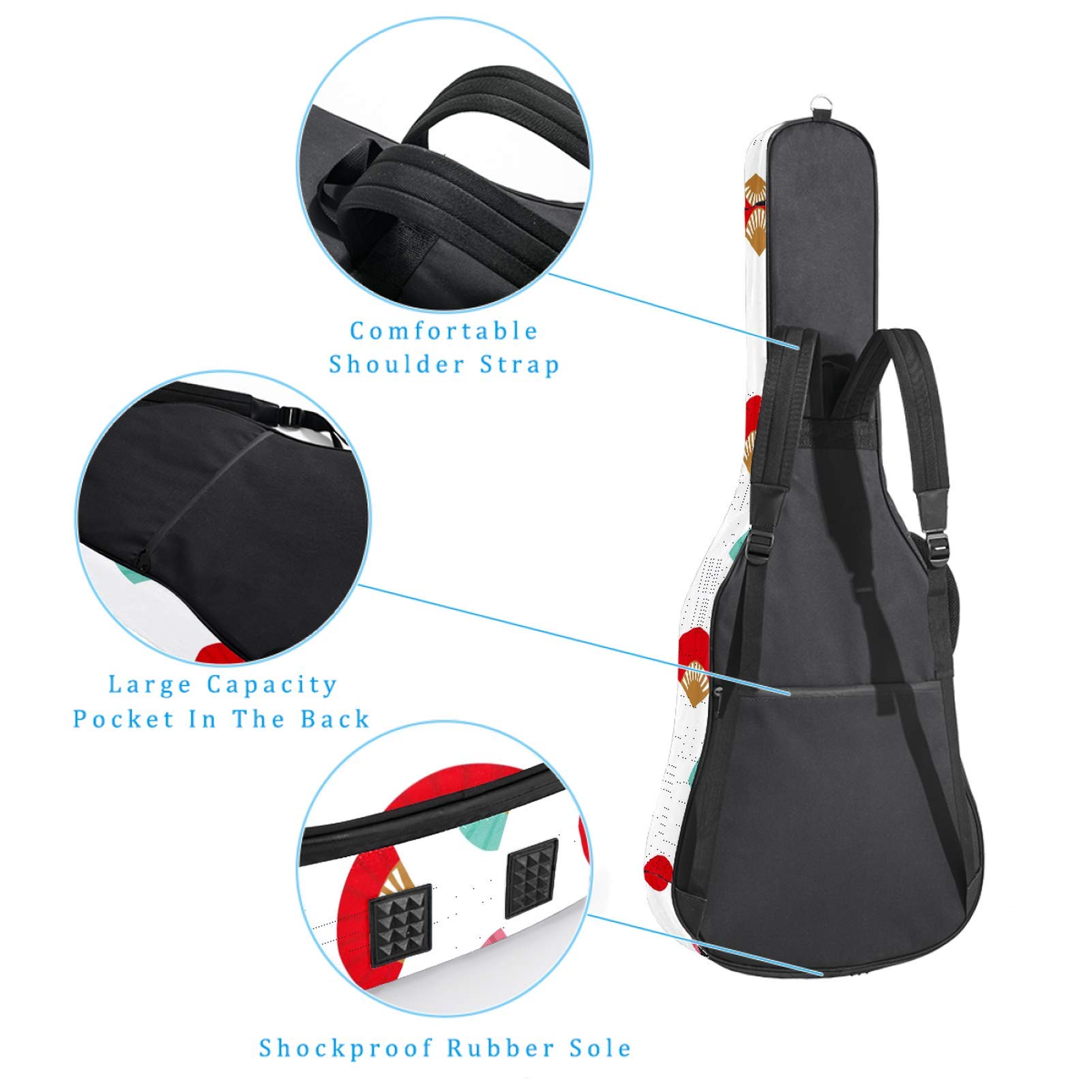 Bolsa para guitarra impermeable con cremallera suave para guitarra, bajo, acústico y clásico, para guitarra eléctrica, diseño de abanico español, azul, rojo, rosa, amarillo