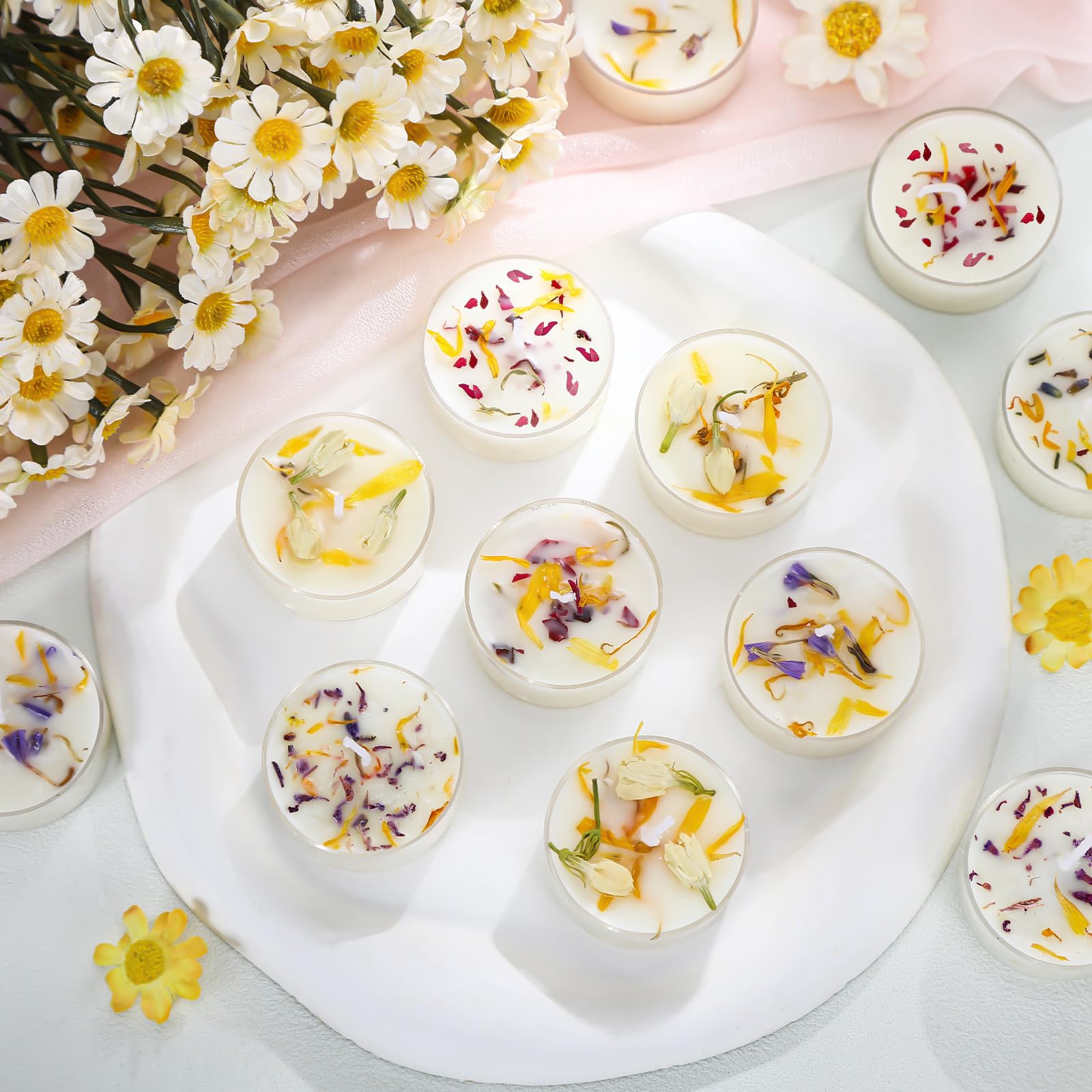 12 Pcs Scented Tealights Candles Dried Flower Wedding Bridesmaid Gift