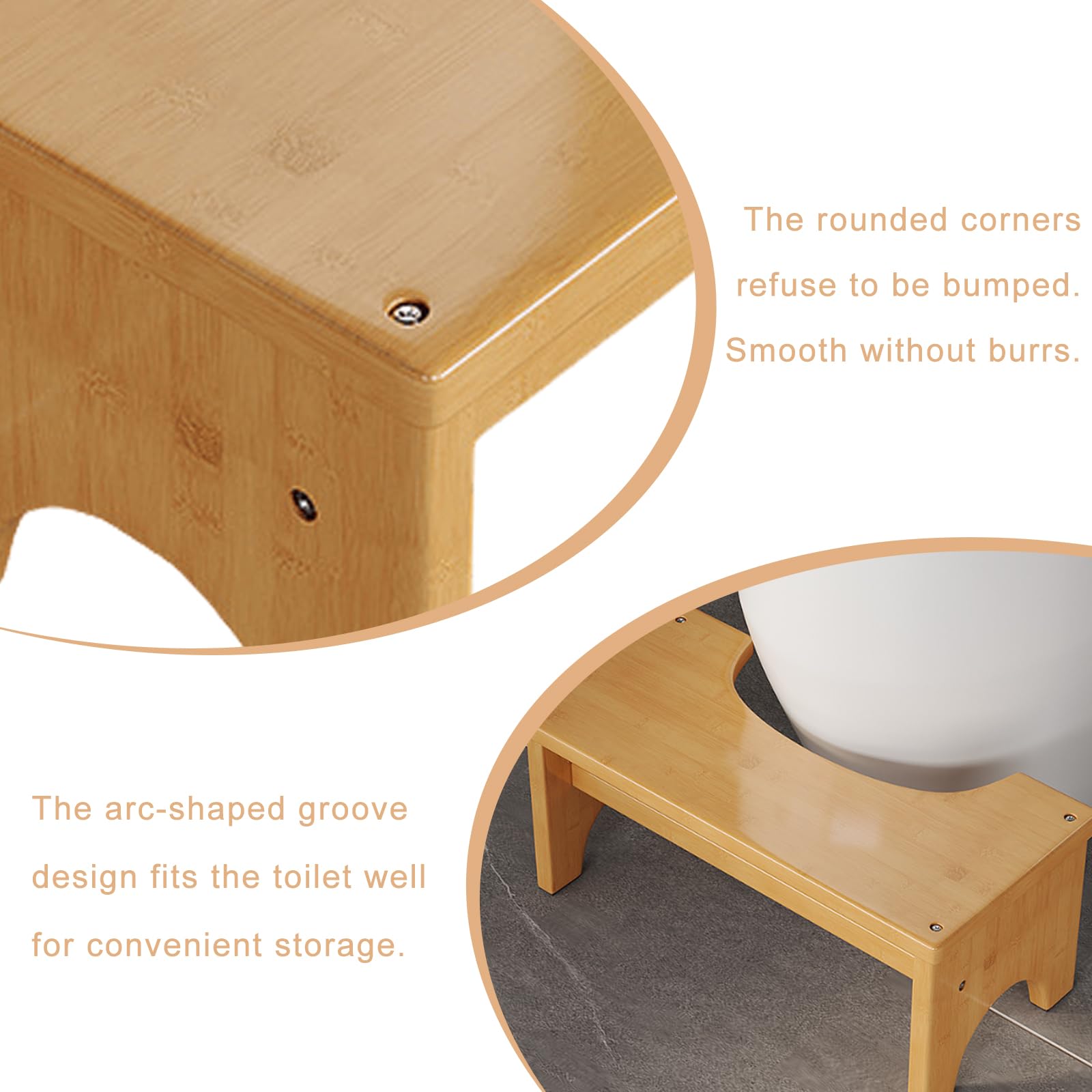Sgabello per WC in bambù stabile per adulti, 37 x 20 x 17 cm, ergonomico, design naturale, sgabello per WC sano e portatile, aiuto per la seduta in caso di stitichezza