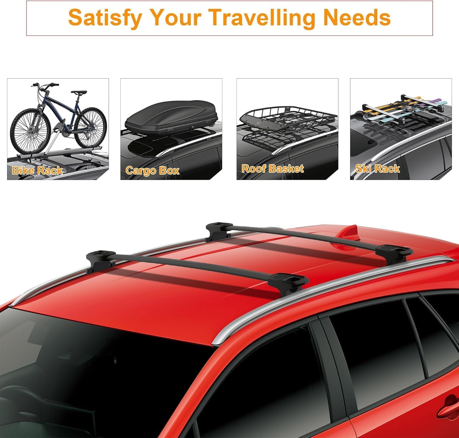 Autekcomma Roof Rack Cross Bars, Replacement for GMC Yukon & Yukon XL, Chevy Suburban & Tahoe 2015-2020, Cadillac Escalade & Escalade ESV with Raised Side Rails, 300 LB Aluminum Rooftop Cargo Carrier