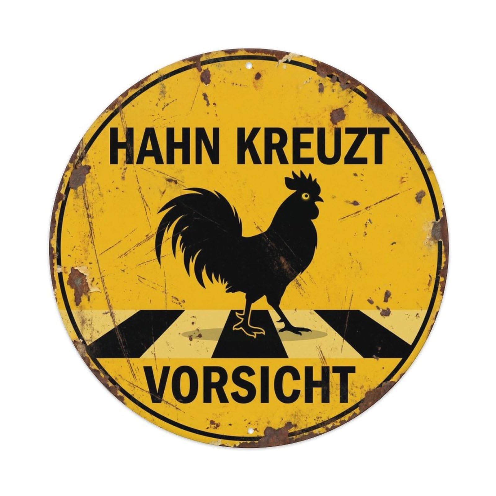 Rooster Crossing Vorsicht Aged Metal Tin Sign