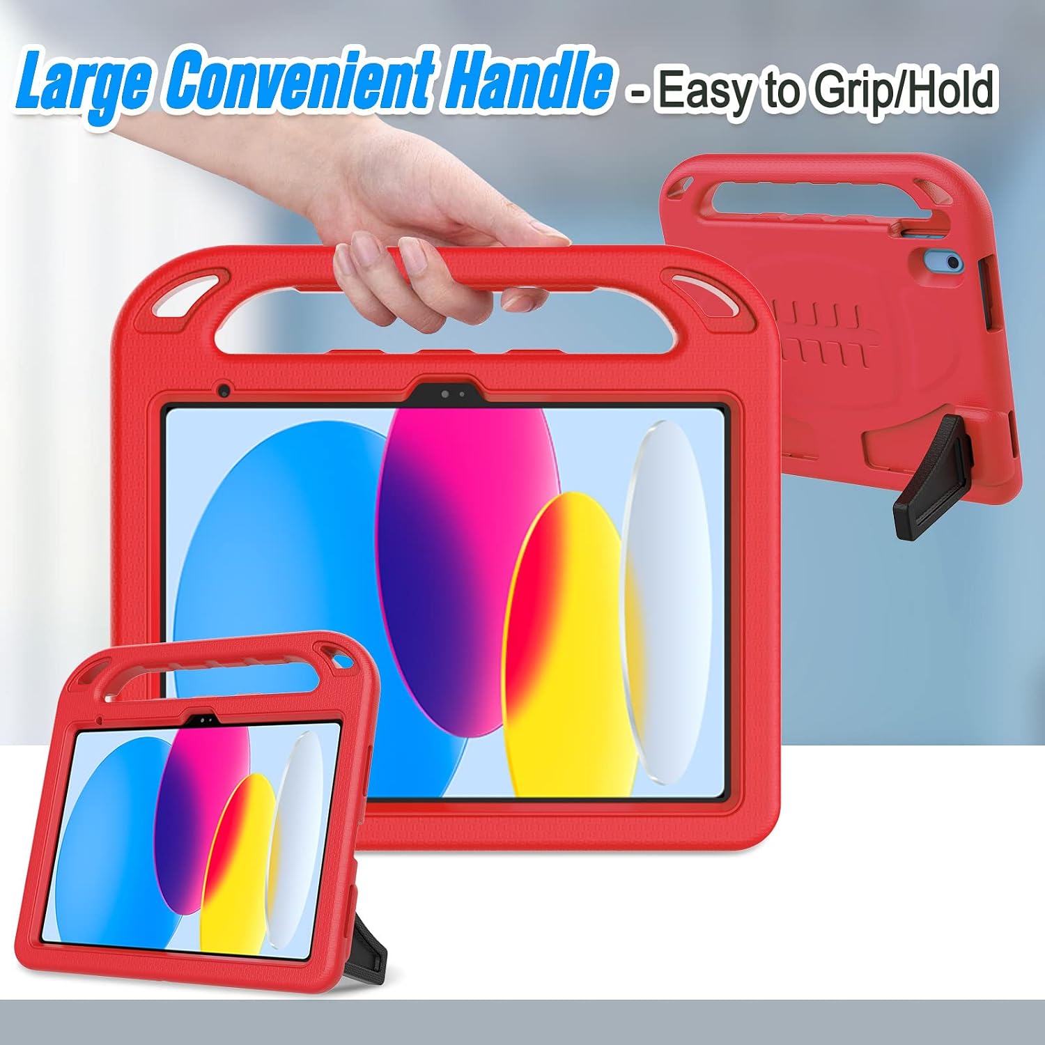 LTROP Kids Case for New iPad (A16) 11th Generation (11-inch, 2025) / 10th Generation (10.9-inch, 2022) with Screen Protector, Durable Shockproof Handle Stand Cover Case for iPad 11th/10th Gen, Red image 3