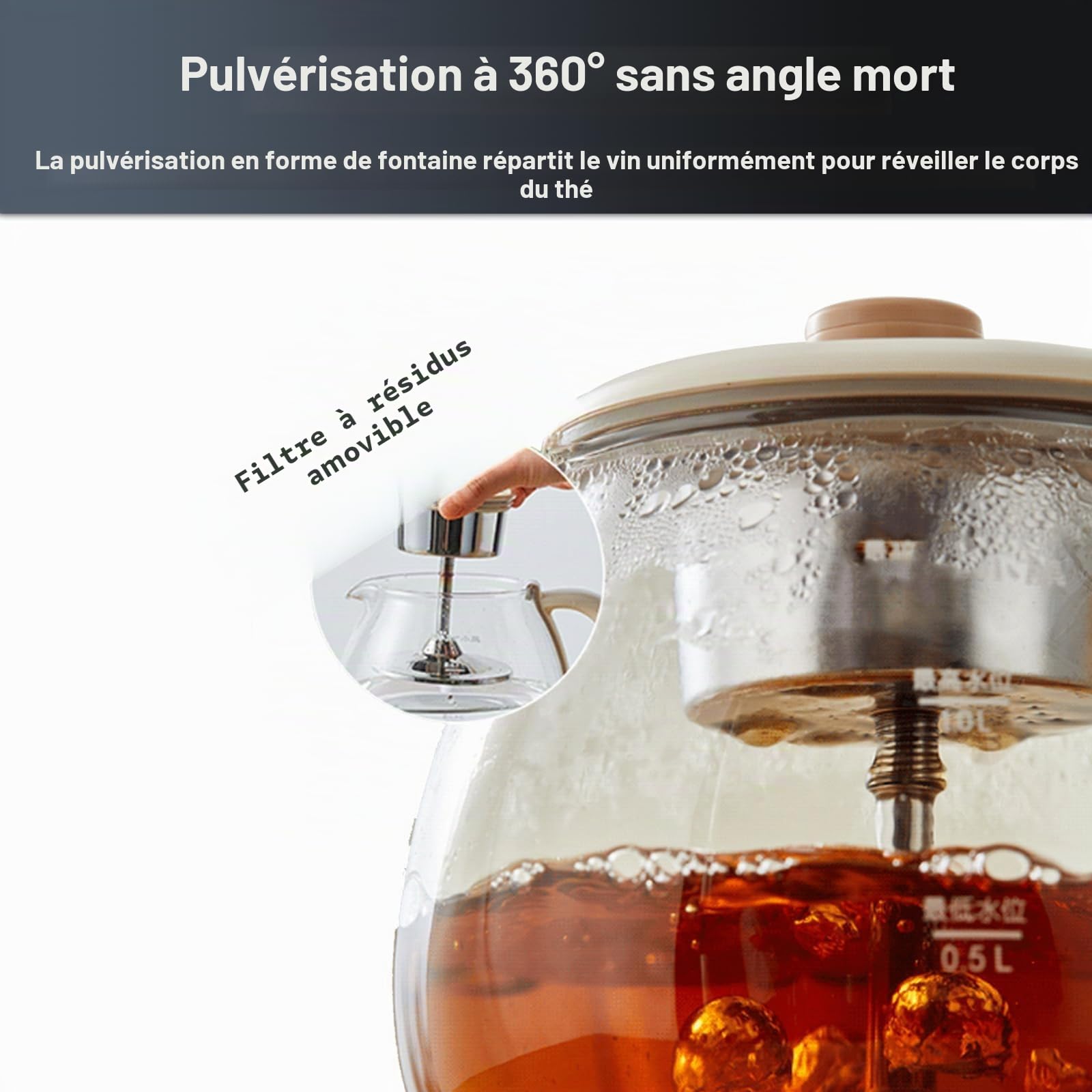 Machines À Thé Chaud, Machine À Thé 600 W, Panneau De Micro-Ordinateur, Corps en Verre Borosilicaté, 11 Niveaux D'isolation Thermique Réglable, 1 L, avec Maintien Au Chaud Pendant 8 Heures