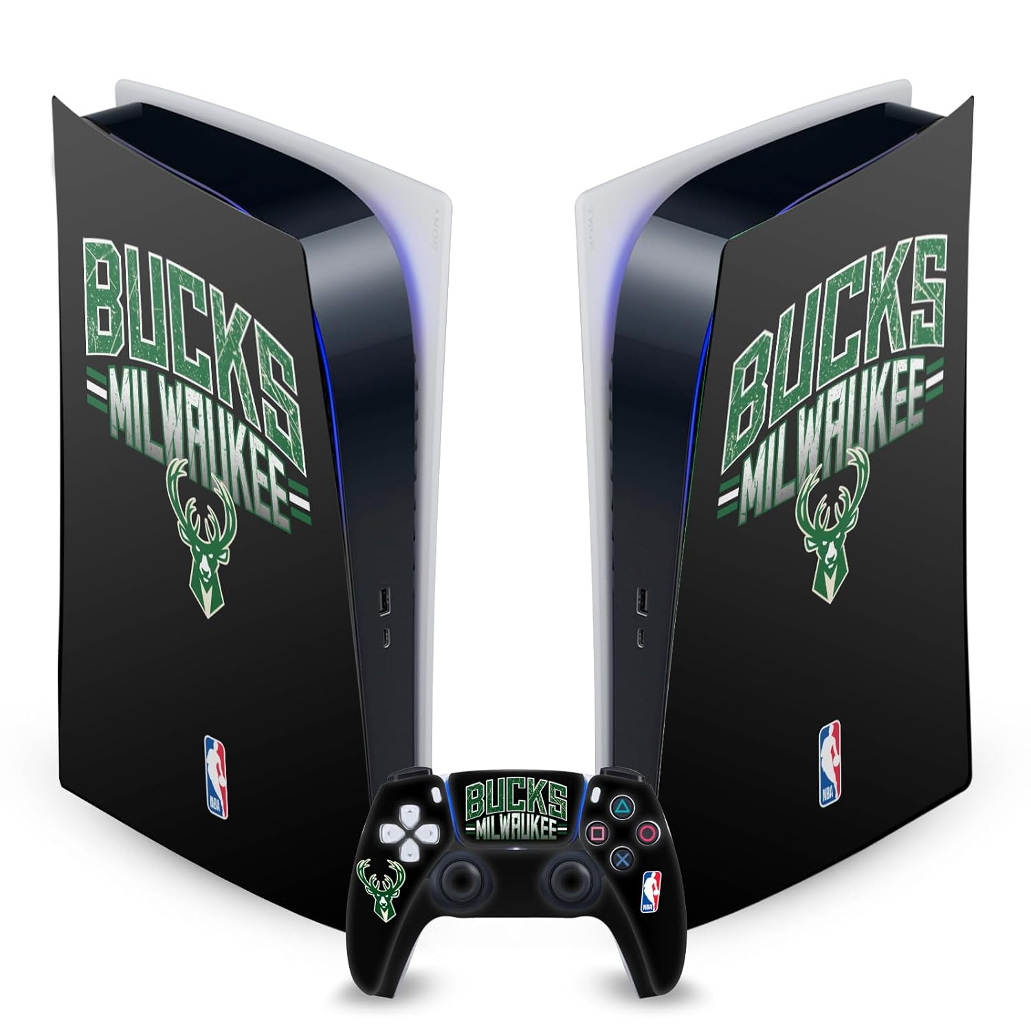 Head Case Designs Officially Licensed NBA Black Milwaukee Bucks Logo Vinyl Faceplate Sticker Gaming Skin Decal Compatible With Sony PlayStation 5 PS5 Digital Edition Console and DualSense Controller