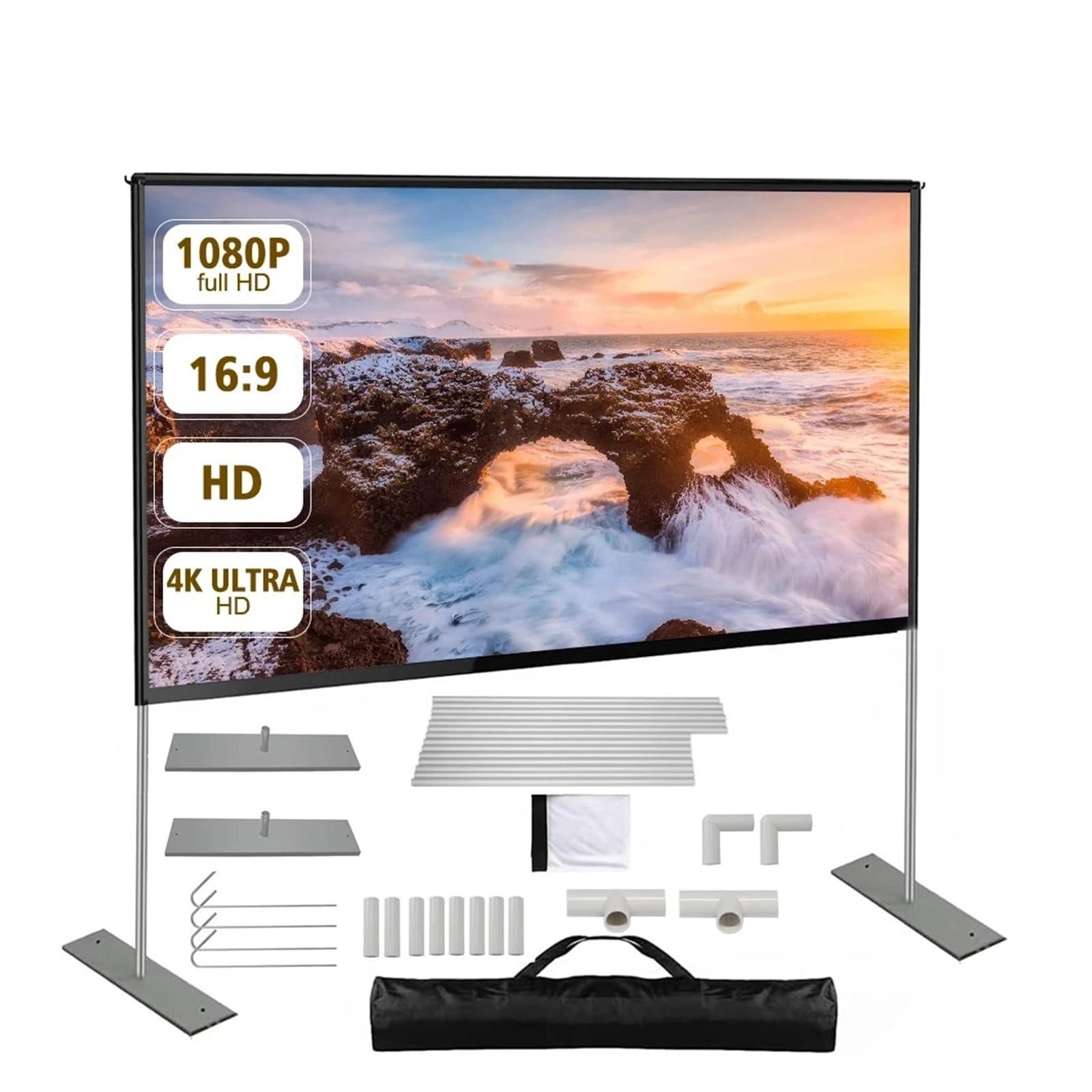 Pantalla de proyector portátil de 100 pulgadas con soporte para películas en casa 7