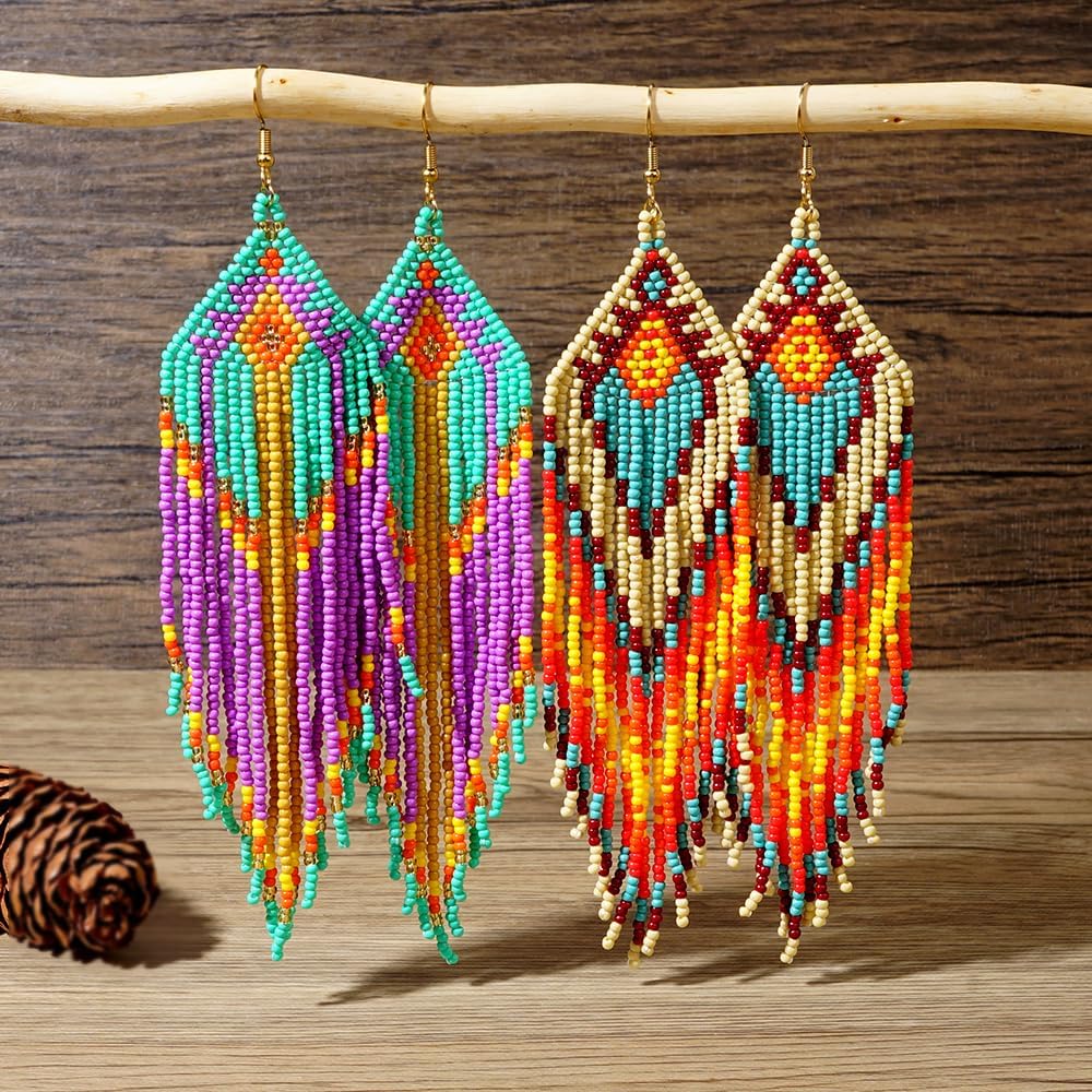Beaded Tassel Dangling Earrings For Women,Boho Long Festive Jewelry Design Drop Summer jewelry Gifts. - Image 9