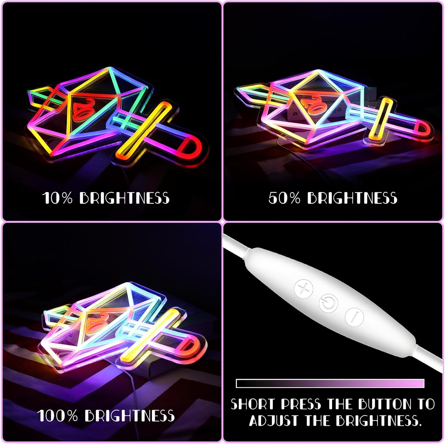 Dice Neon Signs for Decor, Led Neon Sign Decor Dimmable Dungeons and Dragon Dice Game Sign,USB Powered Neon Light for for Room Bedroom Bar Shop Hotel Christmas Birthday Holiday Party