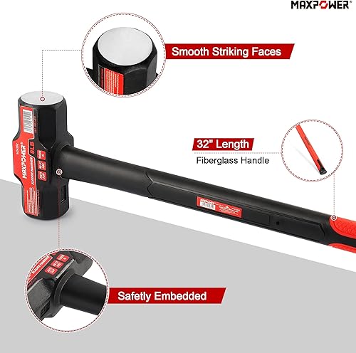 Miniatura 17 de MAXPOWER Martillo de club de 4 libras, mini martillo de trineo con mango de fibra de vidrio de 9 pulgadas, cabeza de acero forjada