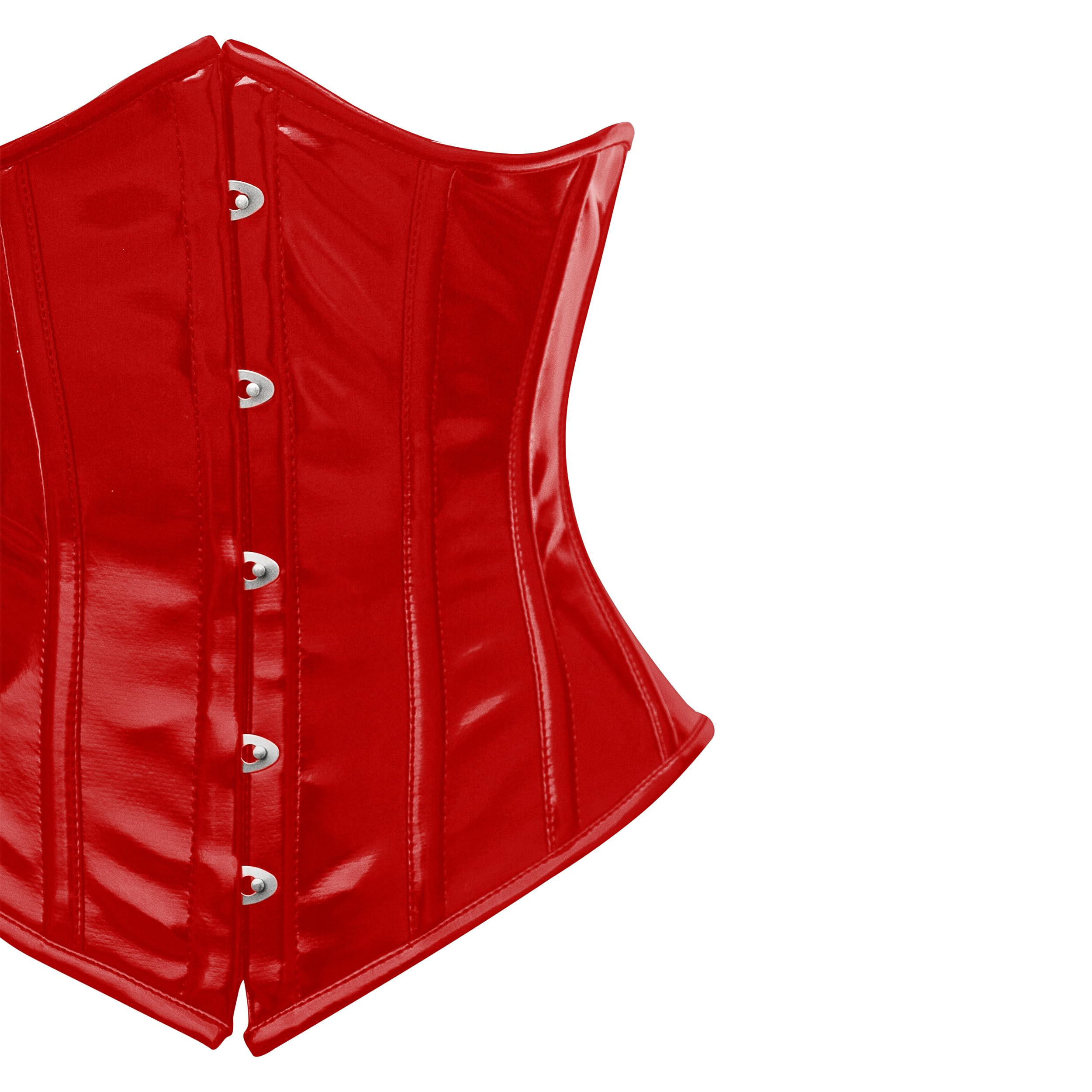 Corset basque et corsets en PVC noir pour femme - Corset d'entraînement sous la poitrine en vinyle noir avec lacets serrés - Corset grande taille avec baleines en acier