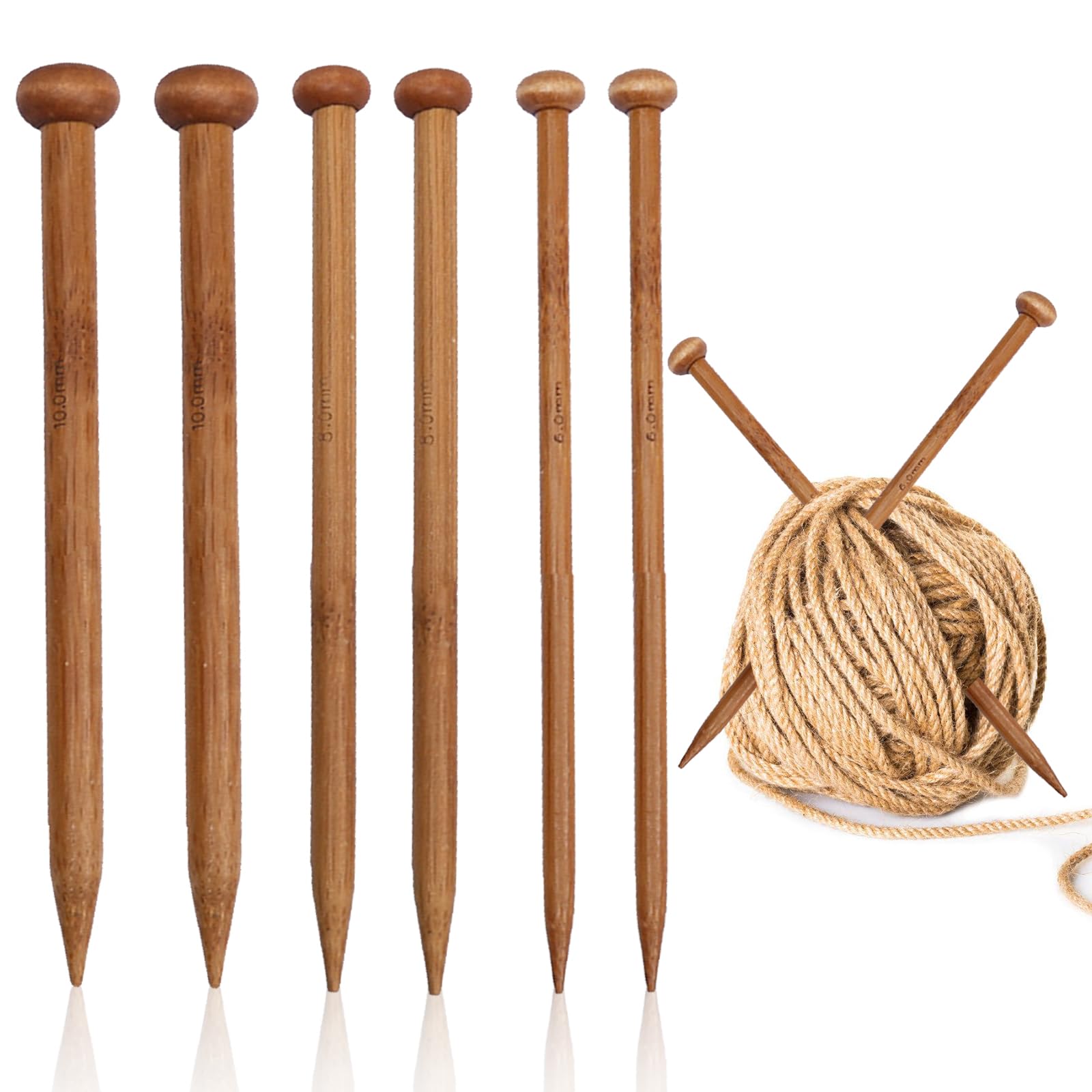 CutitiUU 6 Stck Stricknadeln,Bambus-Stricknadel-Set,Bambus Stricknadeln  fr Anfnger Erwachsene 25 cm Single Point,Bamboo Knitting Needle Set,6/8/10  mm : Amazon.de: Kche, Haushalt & Wohnen