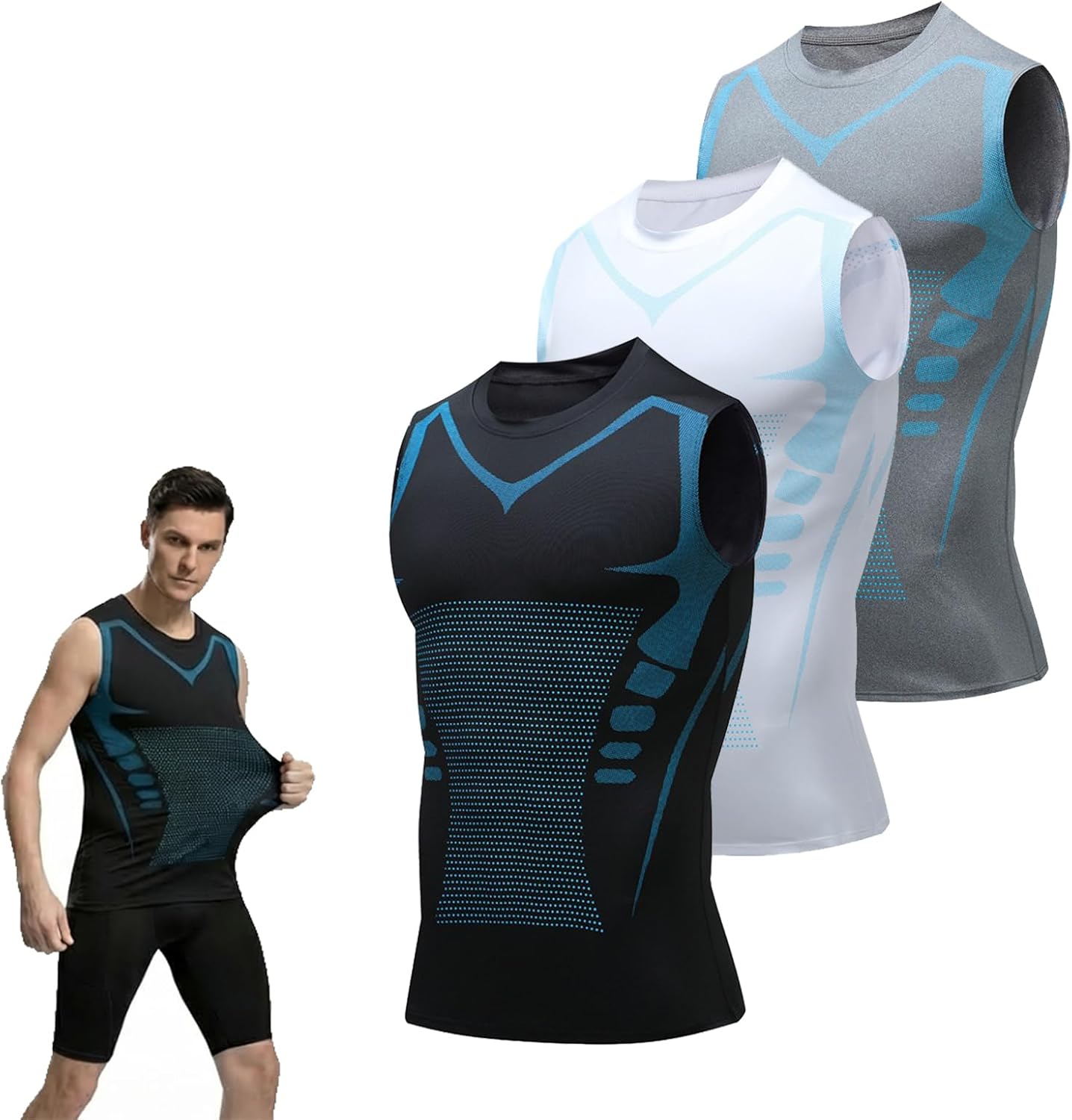 Compression Shirt Men, Men Shaping Sleeveless Vest, Sport Running Wicking Dry Fit Breathable Sleeveless Gym Shirt