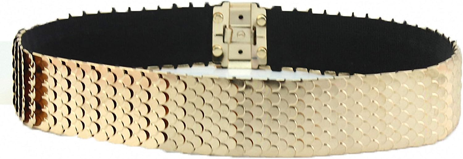 Ulalaza Womens Full Metal Sleek Mirror Plate Waistband Belt Chain Dress Decorated Skinny Golden Silver Belt