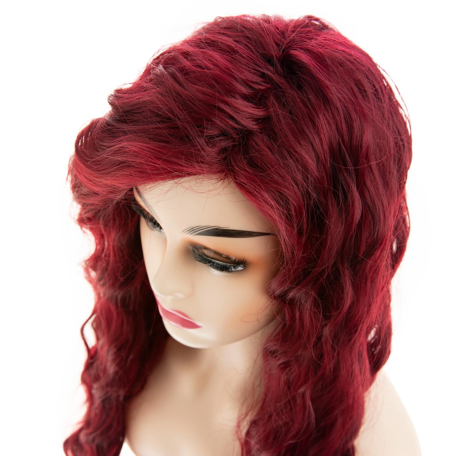 Long Curly Wavy Wine Red Wig for Women Side Part Burgundy Natural Looking Cosplay Synthetic Fiber Wig Heat Resistant Replacement Wig,25 inch - Image 6