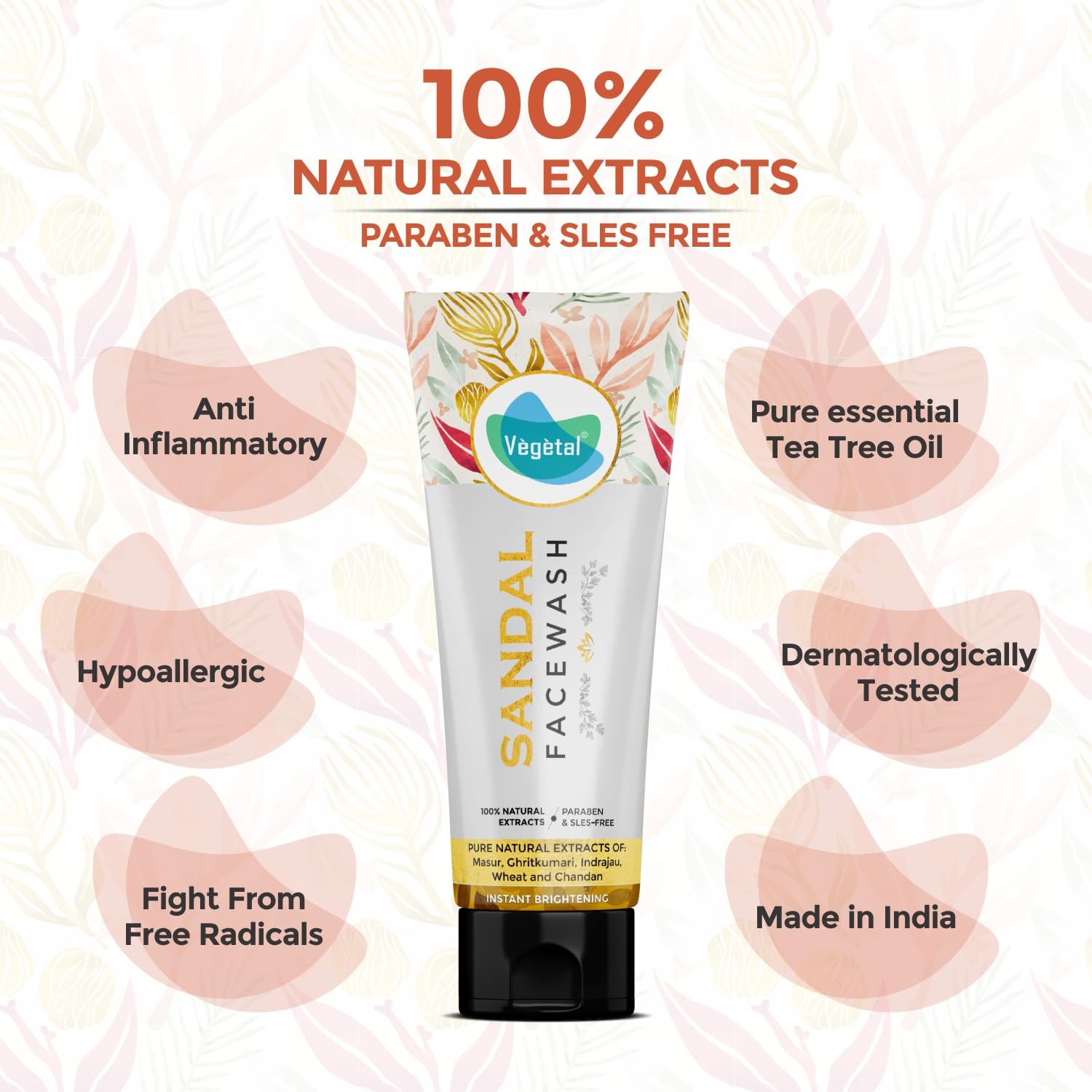 Vegetal Fairness Face Wash for All Skin Type with Sandal Wood Extract - 100g. 1