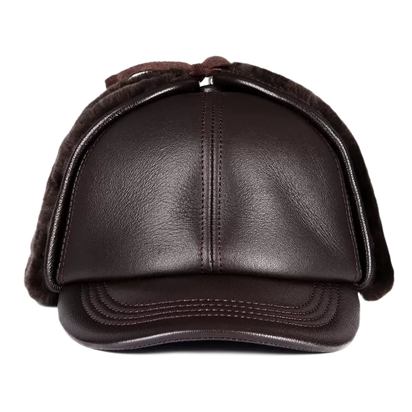 UMJIGF Winter Warm Hats with Ear Flaps Leather Hat for Men Leather Cap Black -56-57cm,Brown-58-59cm