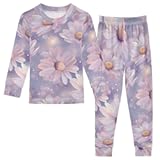 ALAZA Pink Daisies Dotted with Small Stars Pajamas Set Snug-fit Long Sleeve Sleepwear&comma;18 M