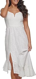 Women's Asymmetrical Cotton Eyelet Midi Contemporary Dress - Buy now