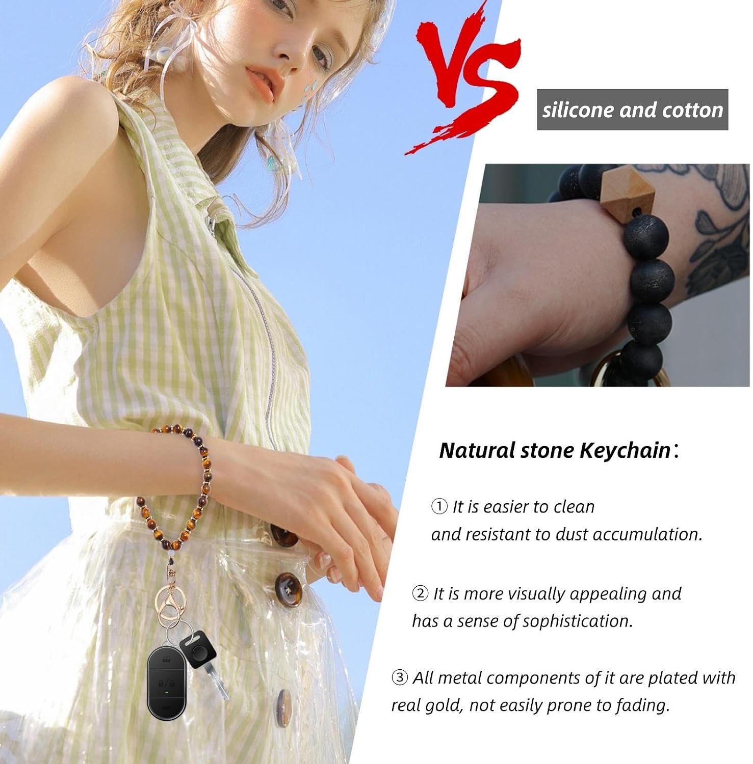 Beaded Keychain Wristlet 14k Gold Wrist Keychain Bracelet Cute Keychain Accessories Car Key Chain Bracelet for Women