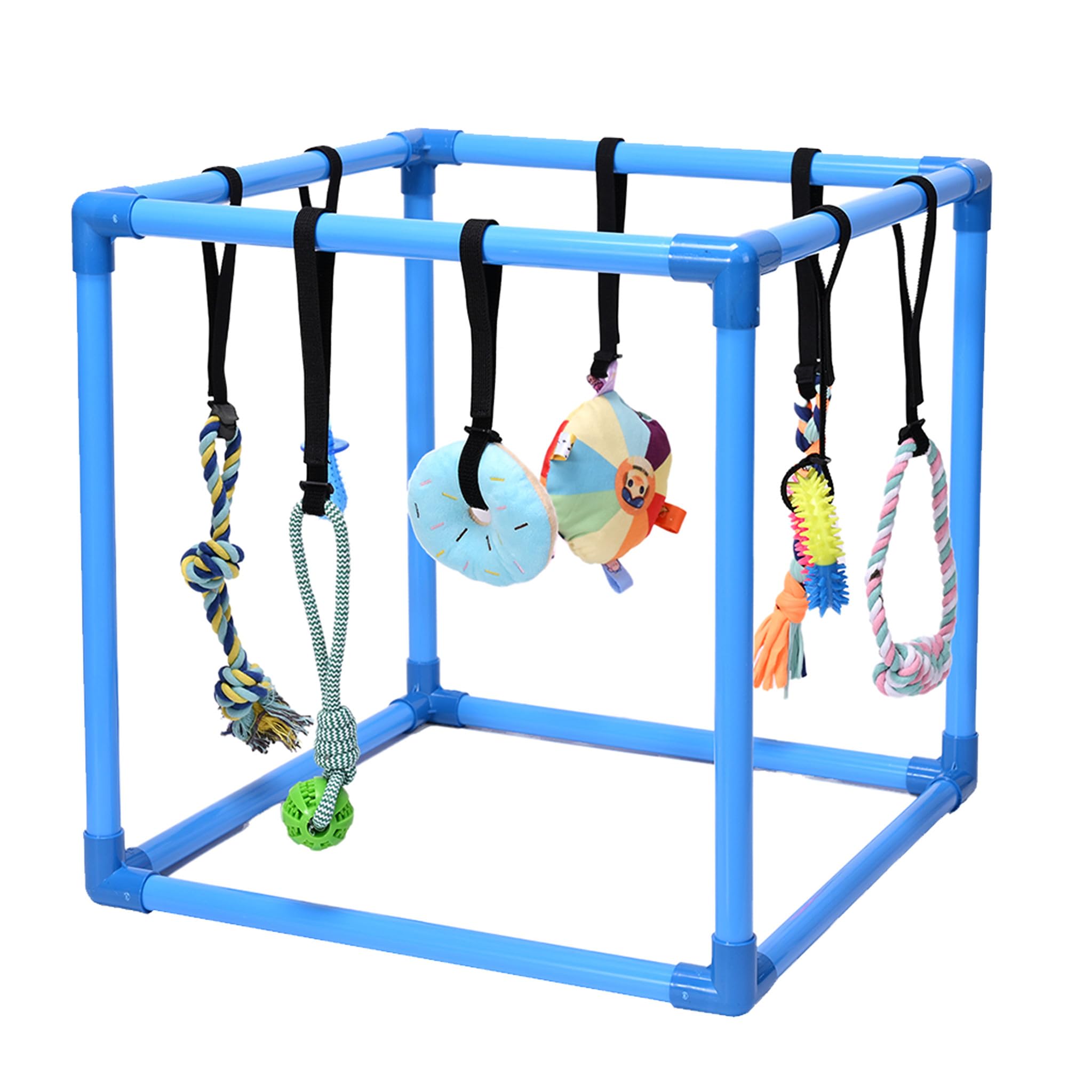 Puppy Play Gym with 8 Hanging Toys, Interactive Indoor Jungle Gym – ABS Frame with Adjustable Elastic Straps, Little Puppy Teething Chew Toys for Busy, Active Small Dogs