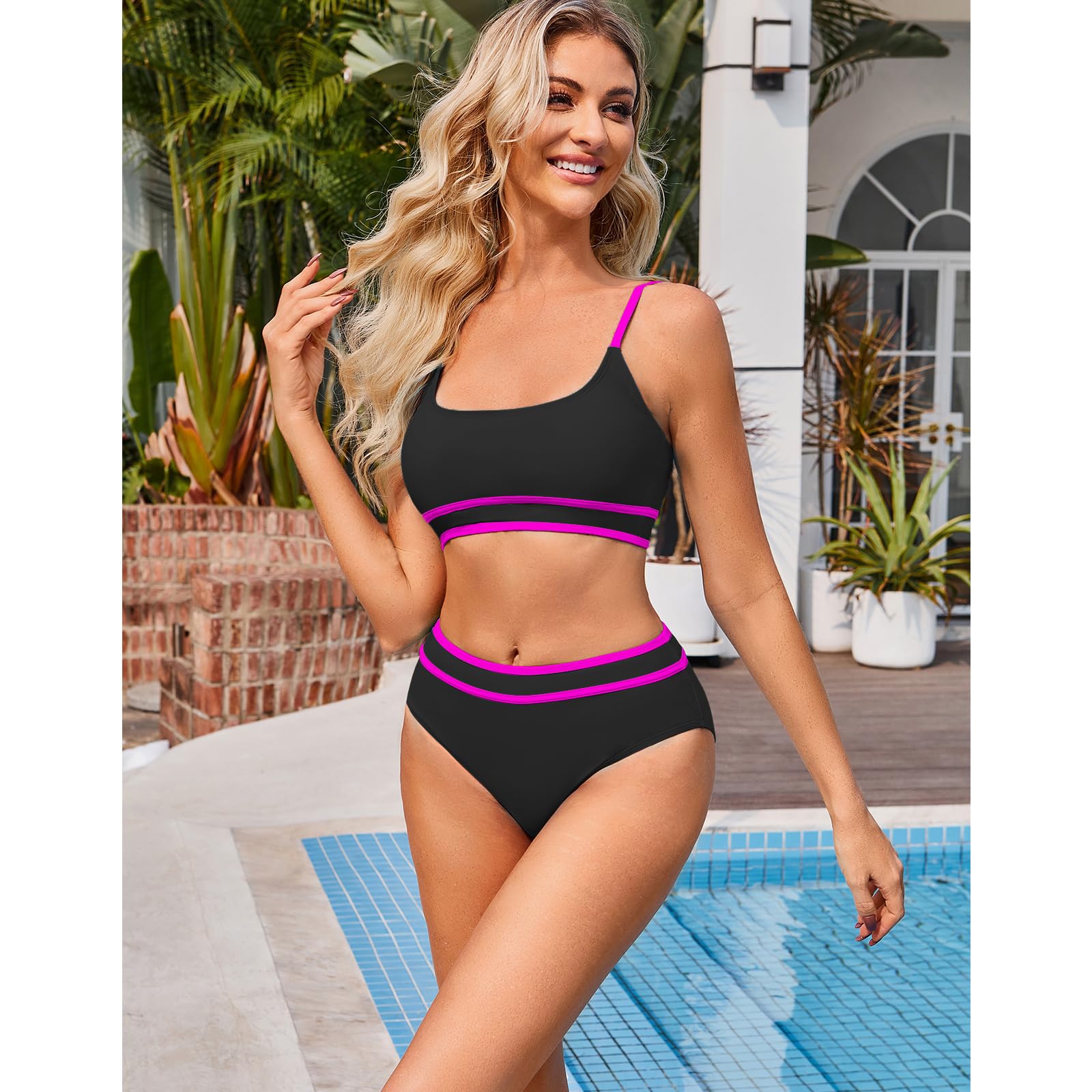 TcIFE Bikini damski zestaw – seksowny, dwuczęściowy kostium kąpielowy z brzuchem, wysoka talia, push up i dekolt w kształcie litery U