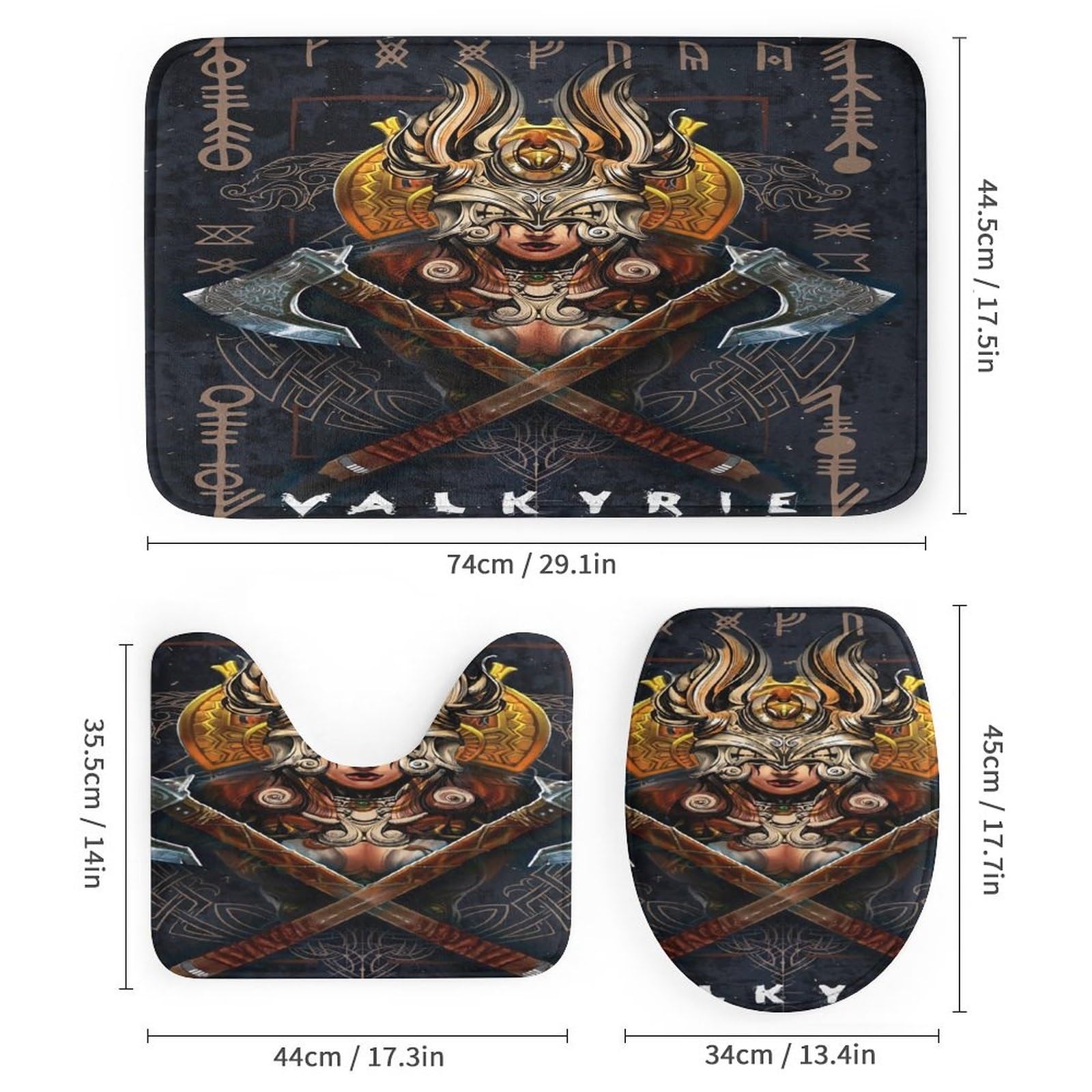 LDZDGD 4PCS Norse Viking Shower Curtain Set, Celtic Pagan Bathroom Art Decor, Waterproof Shower Curtain, Non-Slip Rugs, Toilet Lid Cover and Bath Mat (Color : Valkyrie, Size : 183 x 183CM): Valkyrie 28.3"W x 28.3"L (Pack of 1)