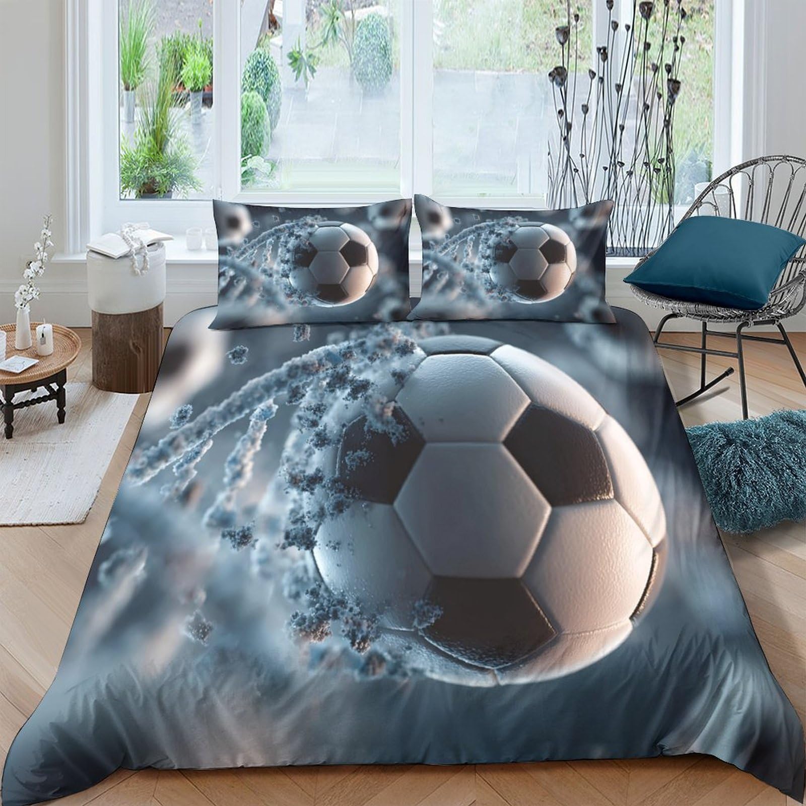 Ctjqhvkz Style-3 3D Printed Splash Soccer Fitted Sheet Microfiber Soft Breathable Goal Net Bed Cover For Bedroom Guest Room Decor Single（135X200cm）