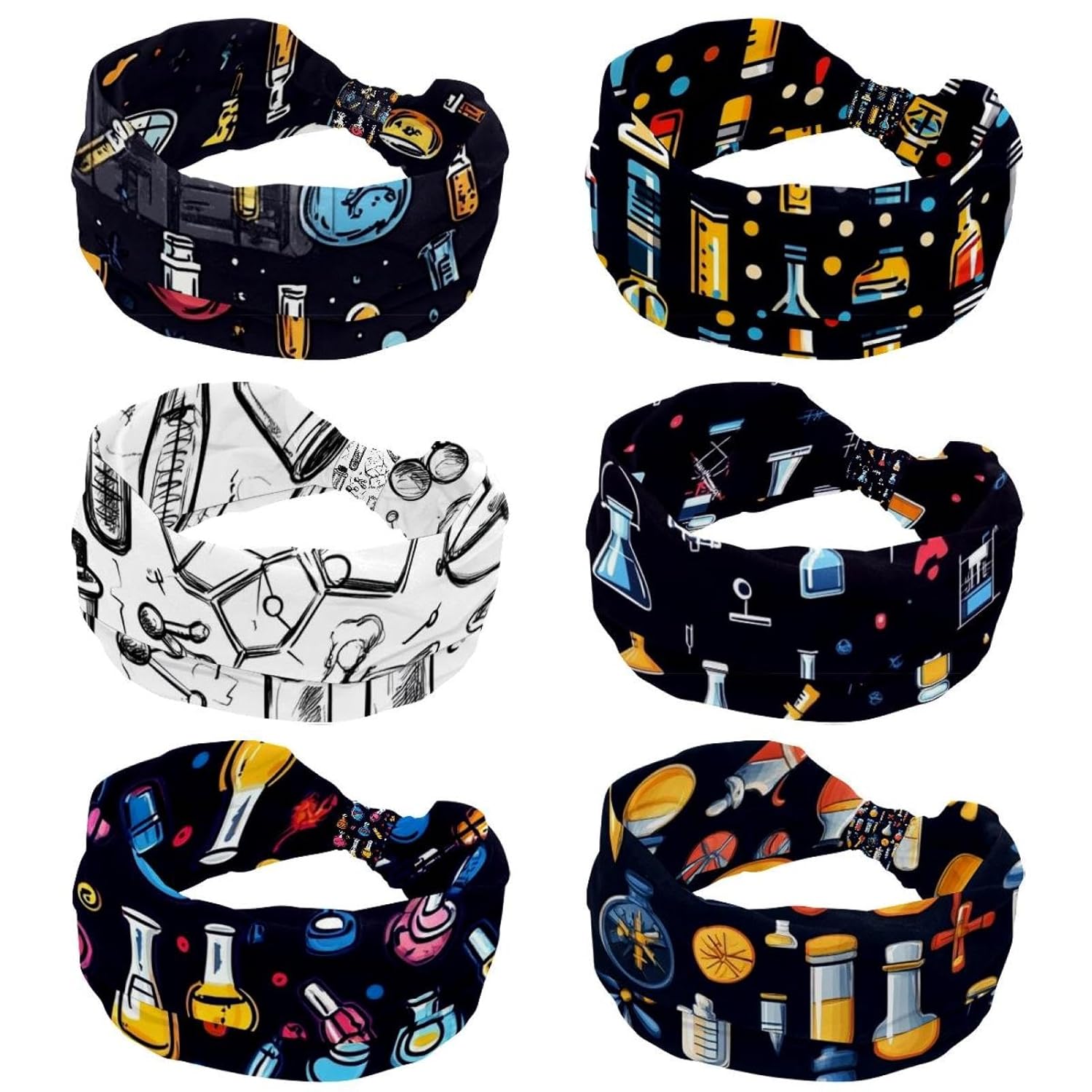 6 Pack Chemistry Biology Physics (2) Headbands for Women, Fashionable Sports Hairbands, Elastic Wide Headbands Non Slip Workout Yoga Sport Headbands for Women