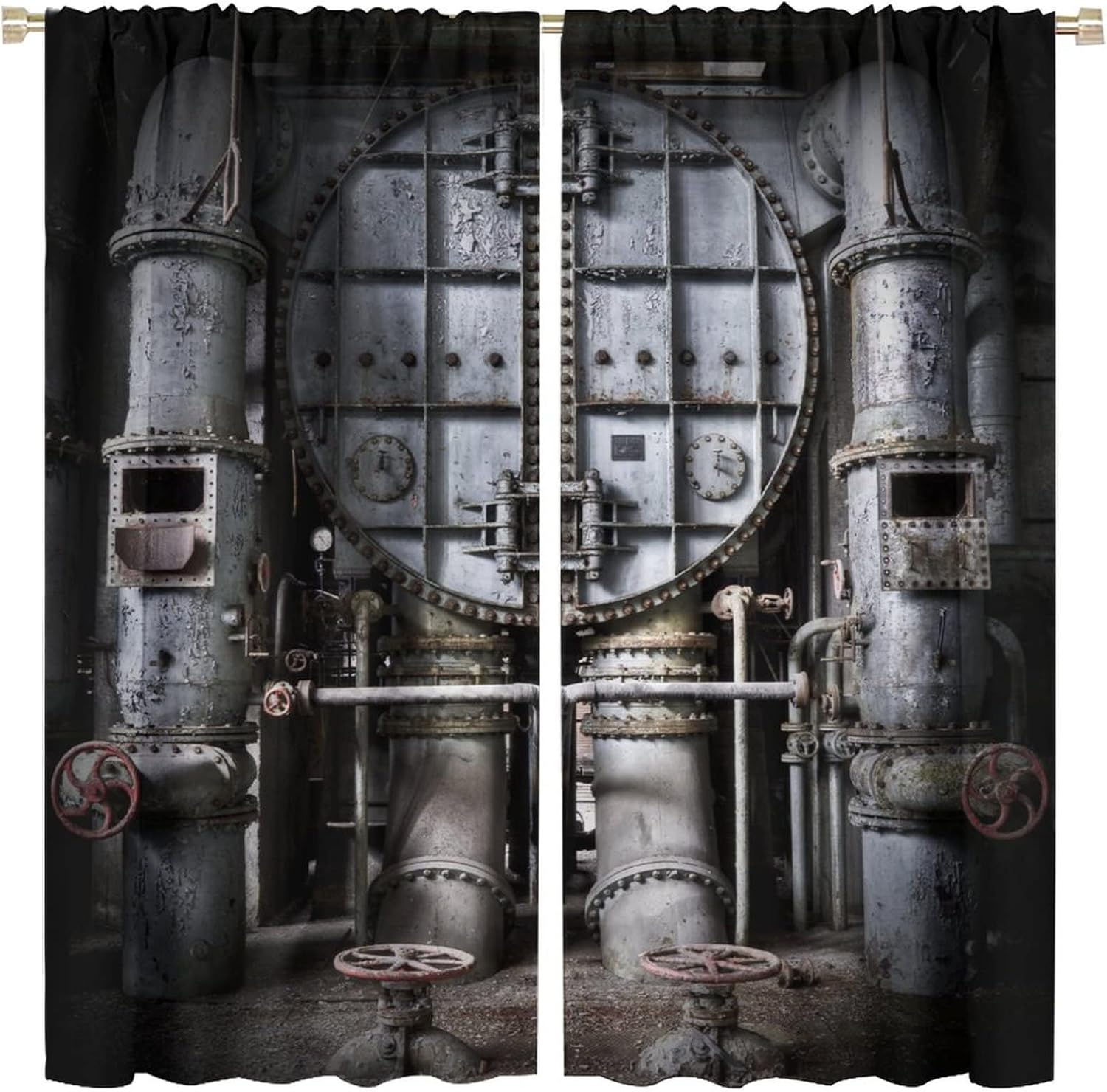 Vintage Industrial Curtains,Steampunk Rusted Mechanical Gear Printed Window Treatments for Bedroom Living Room Kitchen Café Garage Window Drapes 2 Panels Set,Total Size 84" x 84"