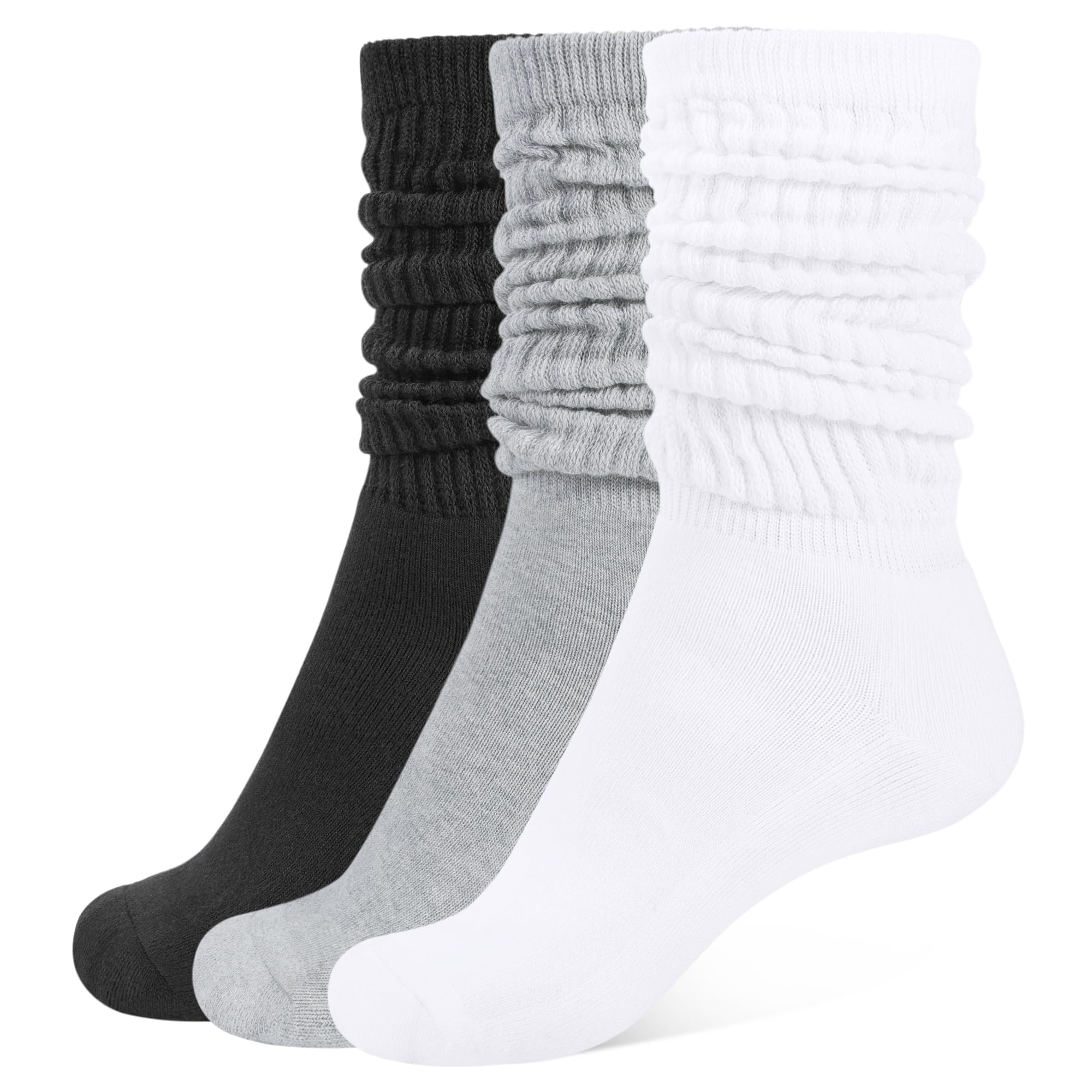 CLOSEMATE Calzettoni Donna 3 Paia Calze Lunghe di Cotone Pettinato Calze al Ginocchio Calze Gambaletto Calzini Lunghi Morbido Elasticizzati Taglia Unica 35-38 39-42 Nere Grigie Bianche