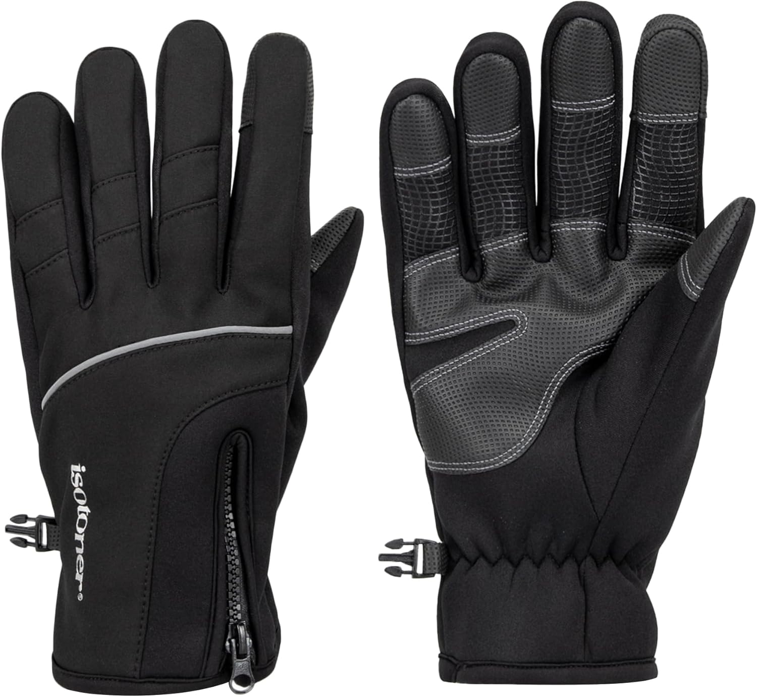 isotoner mens Water Repellent Lined Neoprene Grip Touchscreen Gloves With Zipper - Image 5