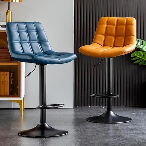 Miniatura 2 de Juego de 2 taburetes giratorios de cuero con altura ajustable y pies para cocina, comedor y elegantes sillas de bar Verdes.