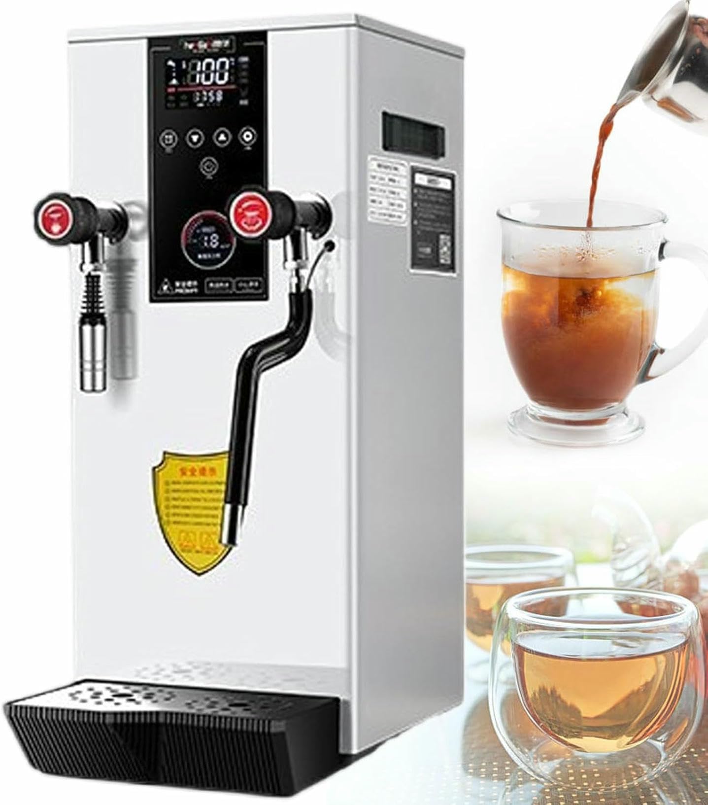 Montalatte Professionale da Tavolo da 12 Litri - Caldaia a Vapore ad Alta capacità, manometro per la Pressione del Vapore, Ideale per Bar e caffetterie.