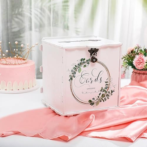 Miniatura 3 de Bucherry Caja de tarjetas de boda con candado, sobre de madera blanca, caja de dinero para recepción, aniversario, graduación, decoración de fiesta
