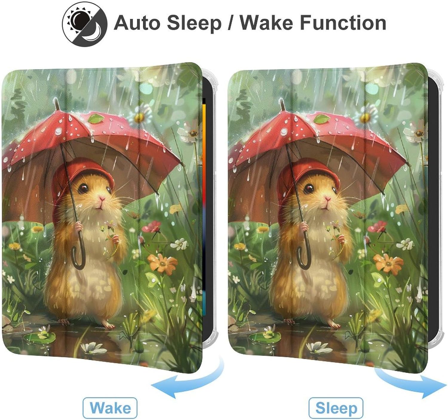 Hamsters Cute Case Compatible for Mini4/5（7.9in） Trifold Tablet Protective Cover with Pencil Holder