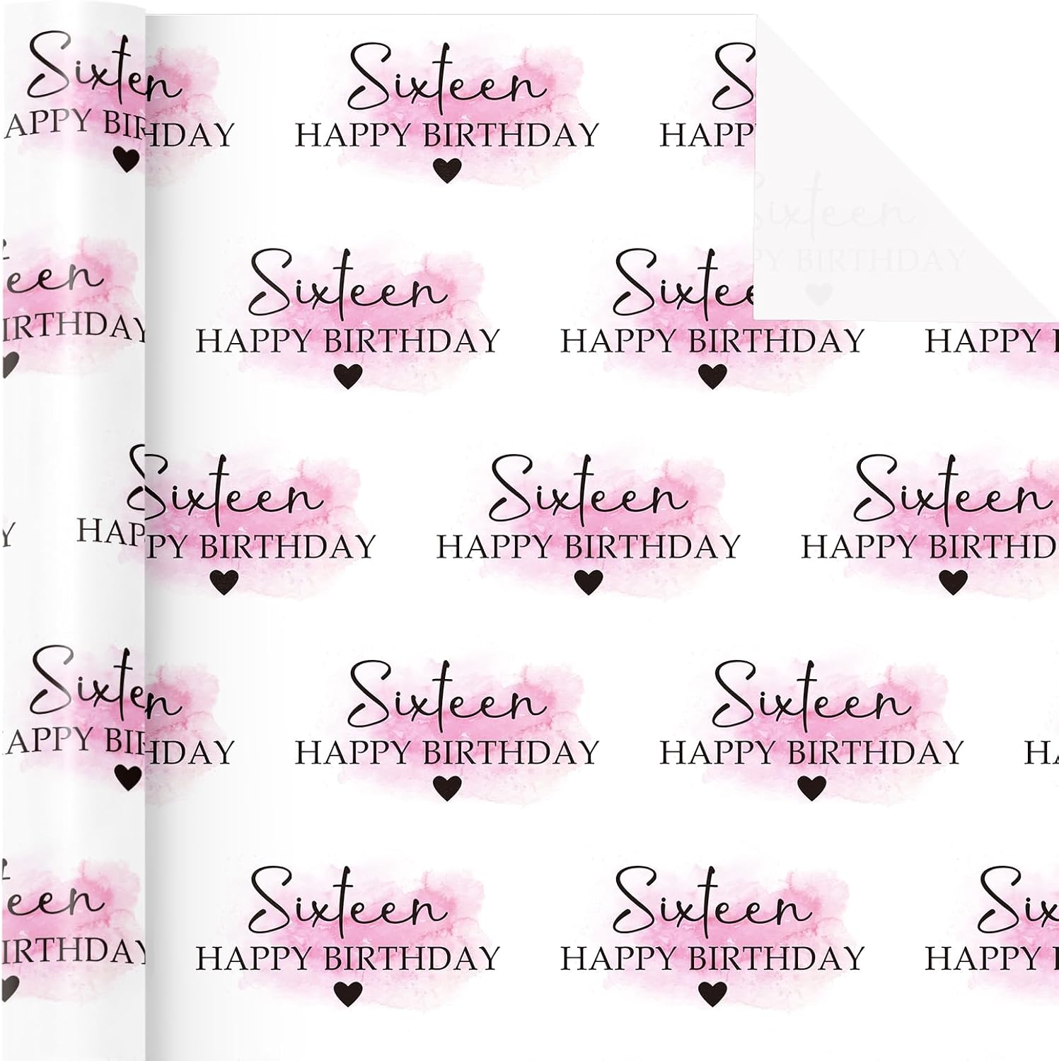 WRAPAHOLIC 16th Birthday Wrapping Paper Roll - Mini Roll - 17 Inch x 16.5 Feet - Blusher and Sixteen Happy Birthday Wrapping Paper for Girls Bday, Baby Shower, Party