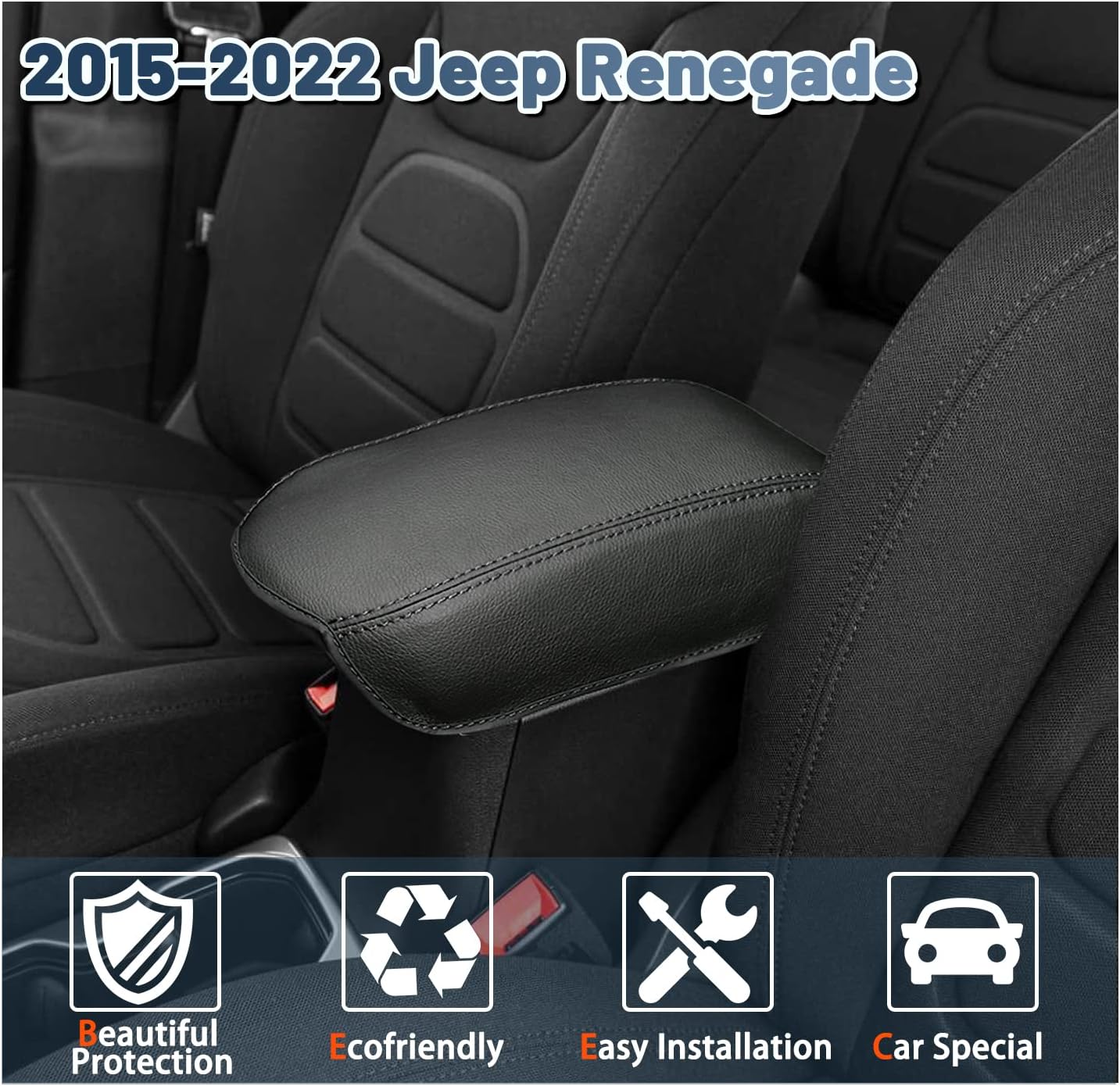 Ruiya Armrest Cover for Jeep Renegade Center Console Cover,for 2015-2023 Jeep Renegade Accessories Armrest Lid Cover Compatible with 2015-2020 2021 2022 2023 Jeep Renegade