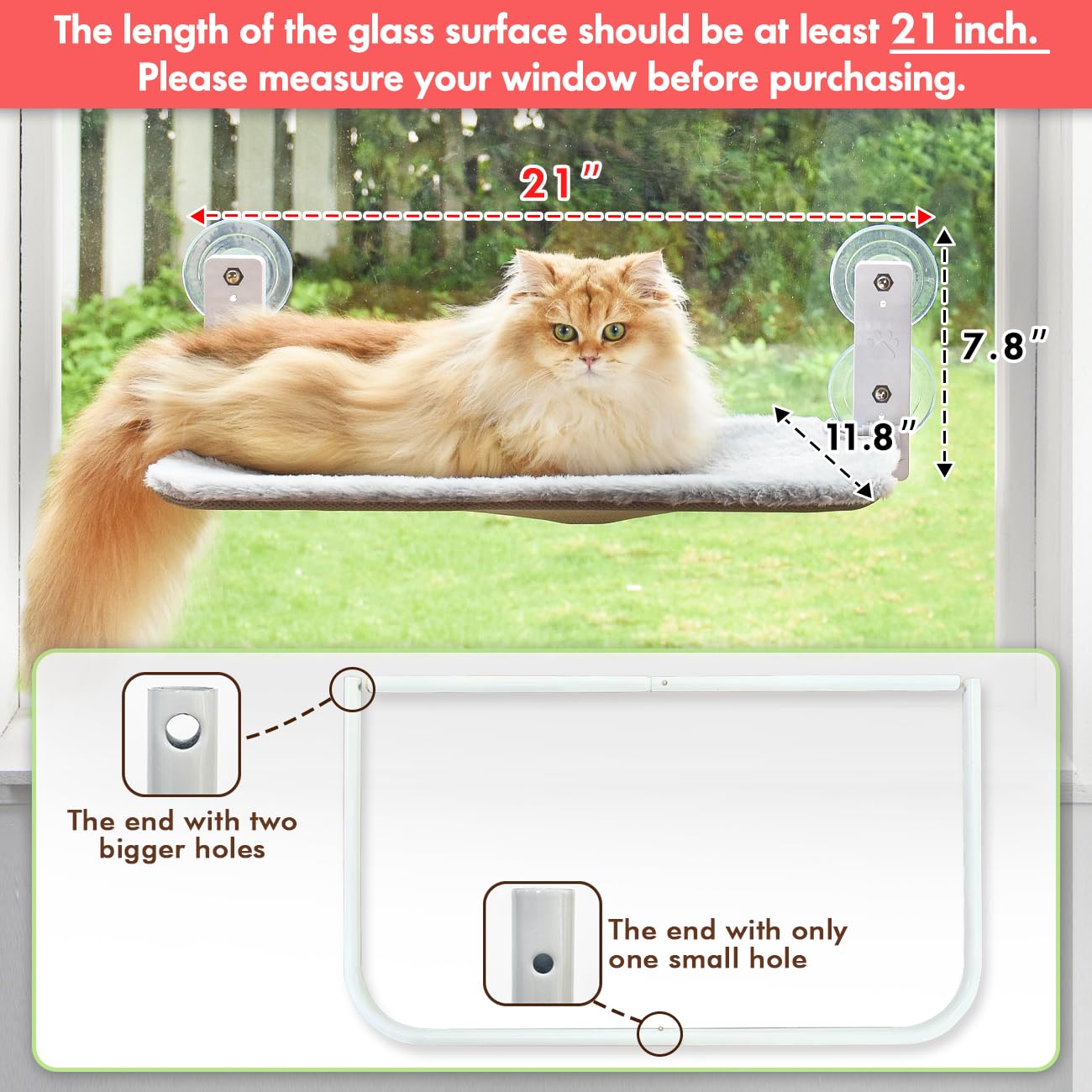 AMOSIJOY Cordless Cat Window Perch, Cat Hammock for Wall with 4 Suction Cups - Image 2
