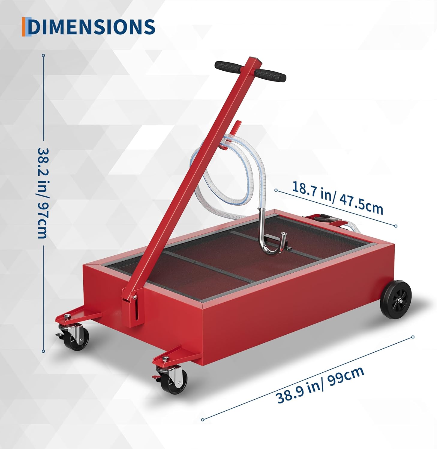 Garvee 15-Gallon Low-Profile Oil Pan with Electric Pump, 6.5-Foot Hose, and Lockable Casters - Leak-Proof and Rust-Resistant - Suitable for Cars, SUVs, Trucks, Motorcycles, and ATVs - Red