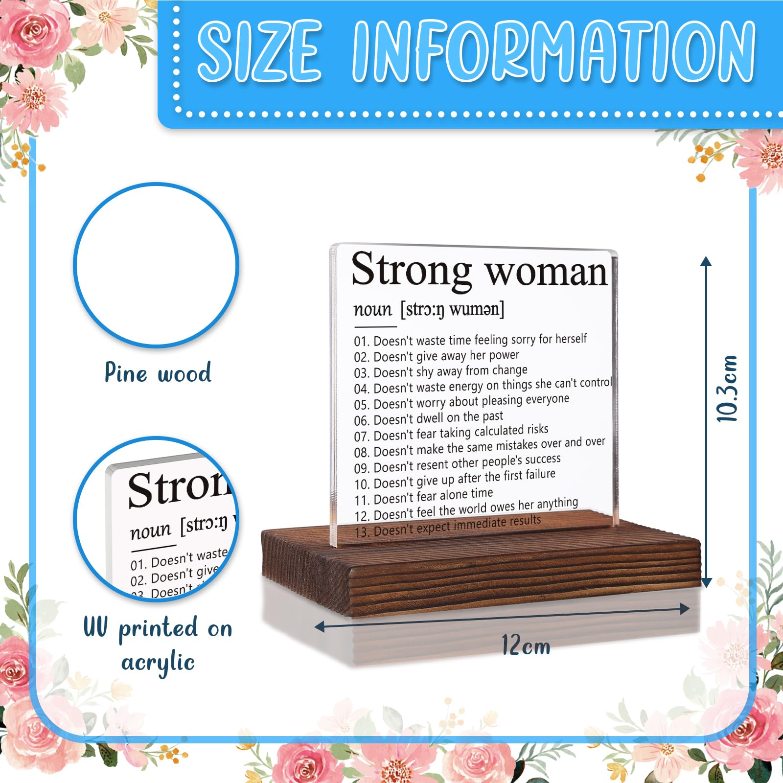 Inspirational Gifts for Women Mom Sister, Strong Woman Definition Sign, Positive Energy Gift for Coworkers Recognition, Motivational Gifts for Friends, Acrylic Desk Decor Plaque VR211