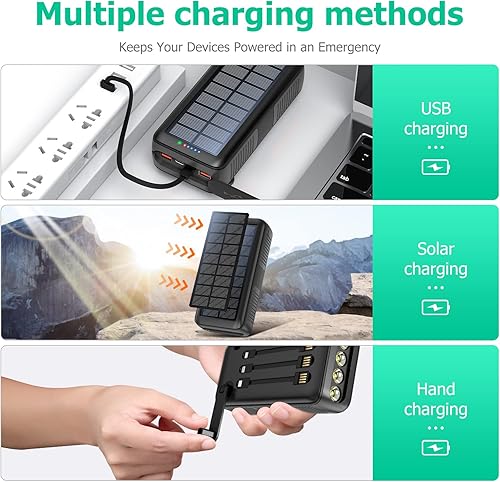 Miniatura 6 de Solar Charger Power Bank 63200mAh, Portable Charger with Dual Outputs & Dual Inputs 4 LEDs Flashlight, Hand Crank Power Bank Fast Charging Battery