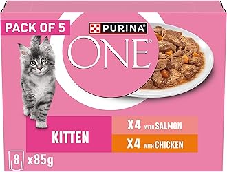 PURINA ONE Kitten Mini Fillets Salmon and Chicken Wet Cat Food 8x85g (Pack of 5)